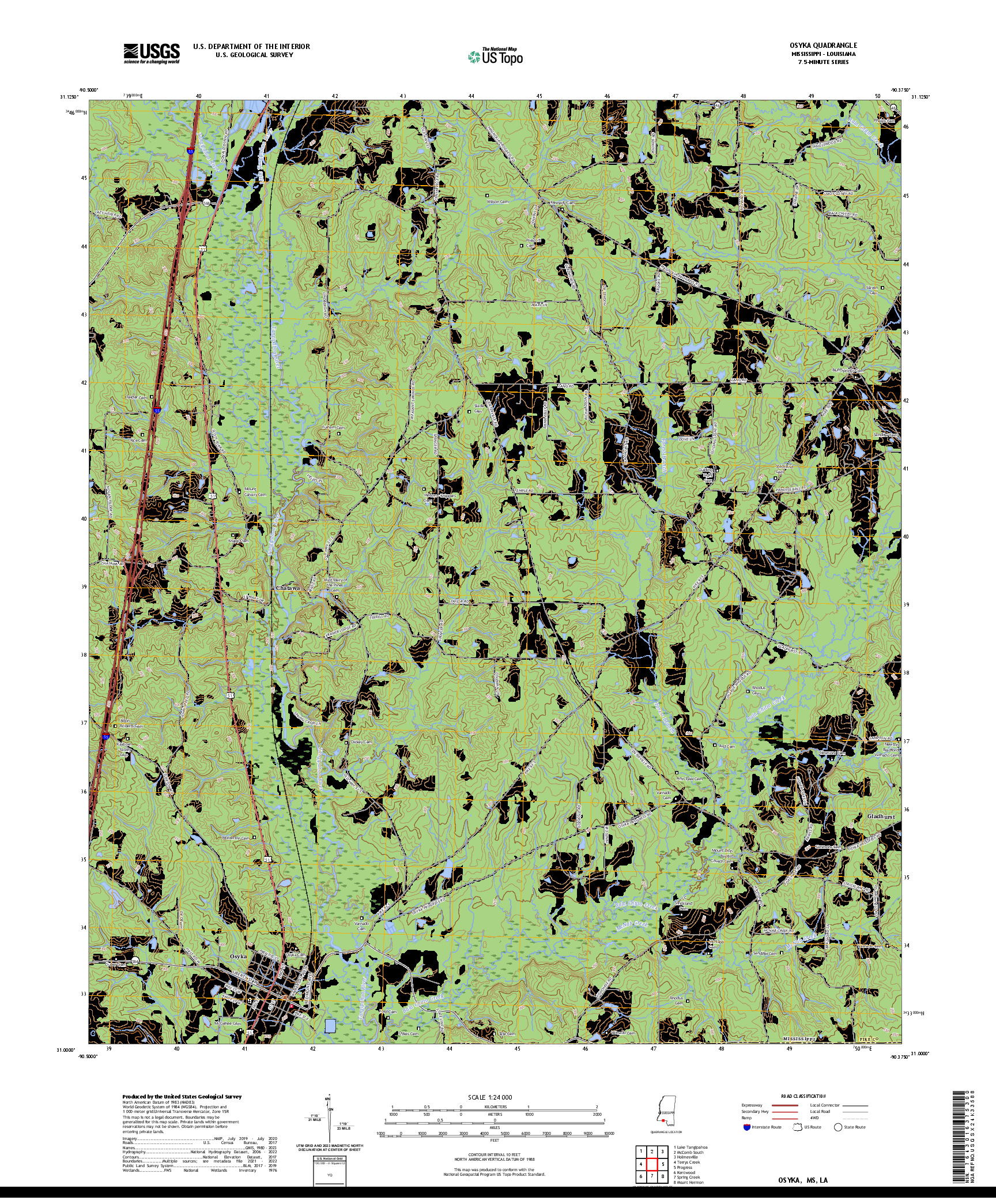US TOPO 7.5-MINUTE MAP FOR OSYKA, MS,LA