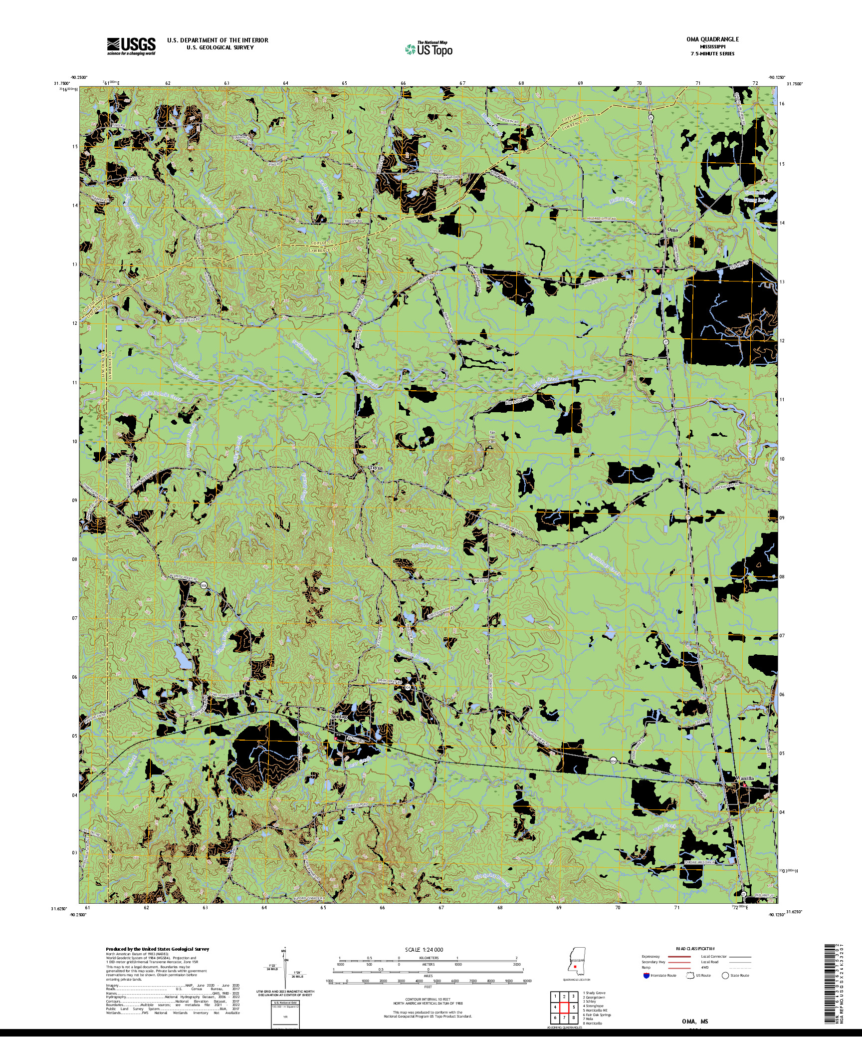 US TOPO 7.5-MINUTE MAP FOR OMA, MS