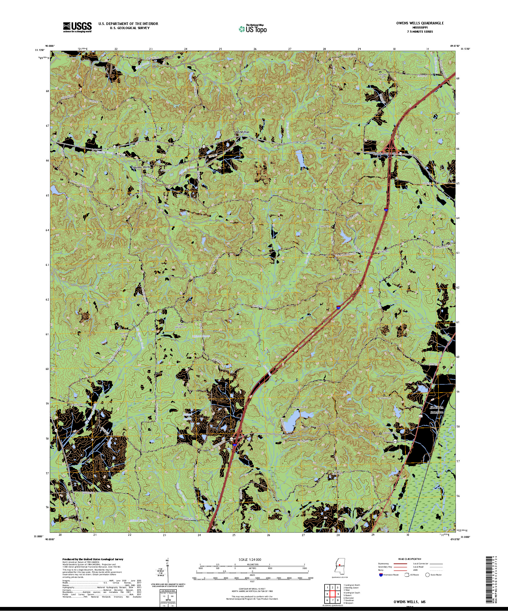 US TOPO 7.5-MINUTE MAP FOR OWENS WELLS, MS