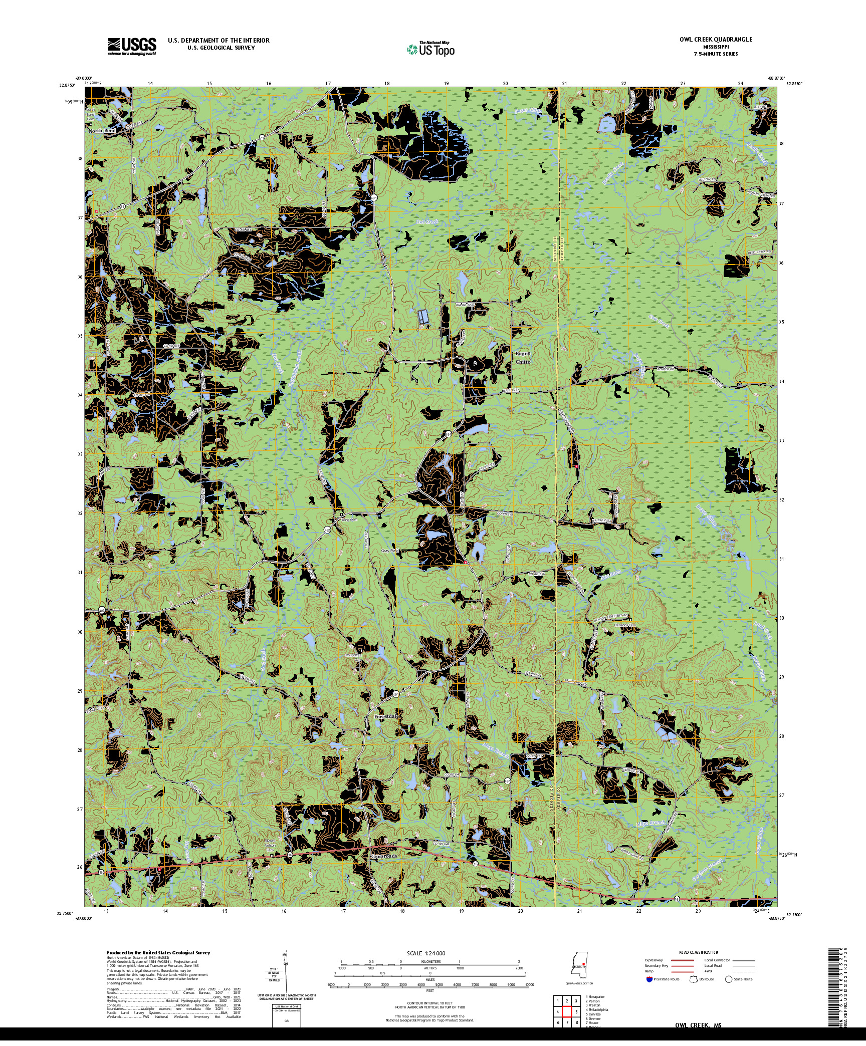 US TOPO 7.5-MINUTE MAP FOR OWL CREEK, MS