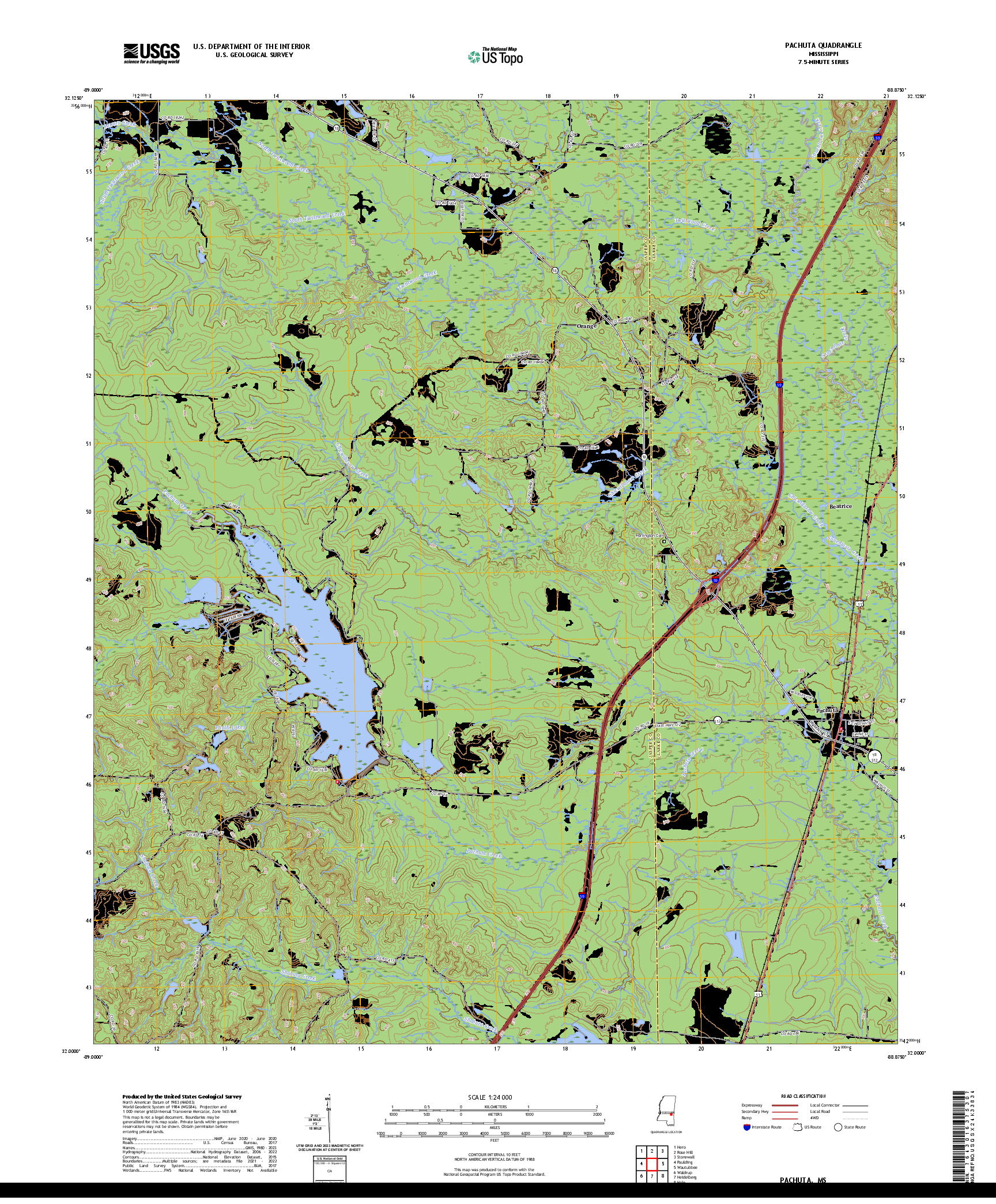 US TOPO 7.5-MINUTE MAP FOR PACHUTA, MS