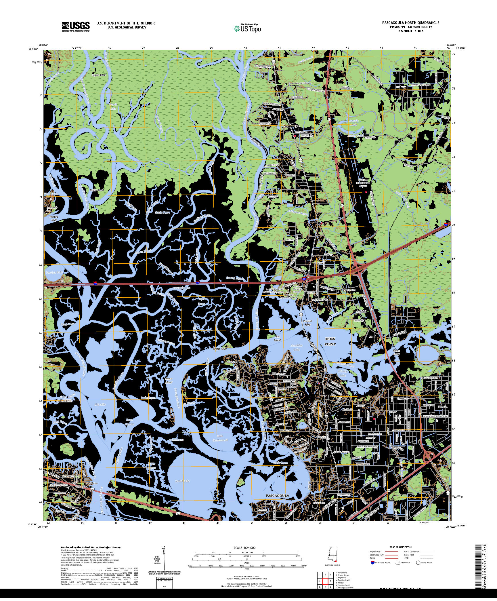 US TOPO 7.5-MINUTE MAP FOR PASCAGOULA NORTH, MS