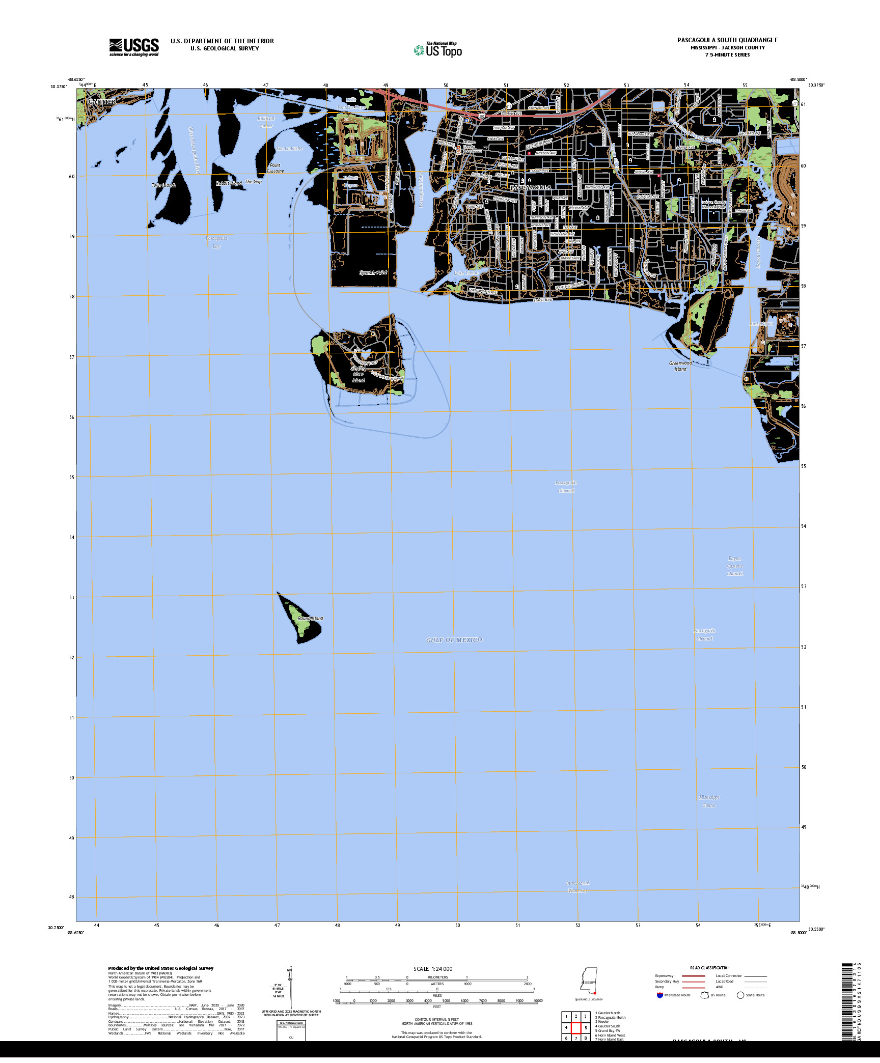 US TOPO 7.5-MINUTE MAP FOR PASCAGOULA SOUTH, MS