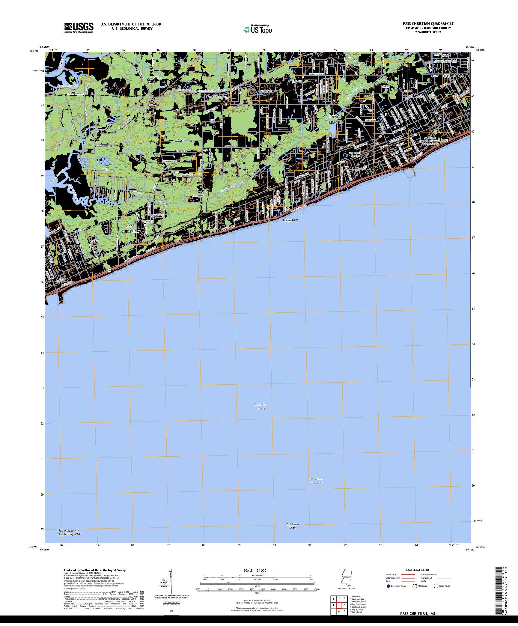 US TOPO 7.5-MINUTE MAP FOR PASS CHRISTIAN, MS
