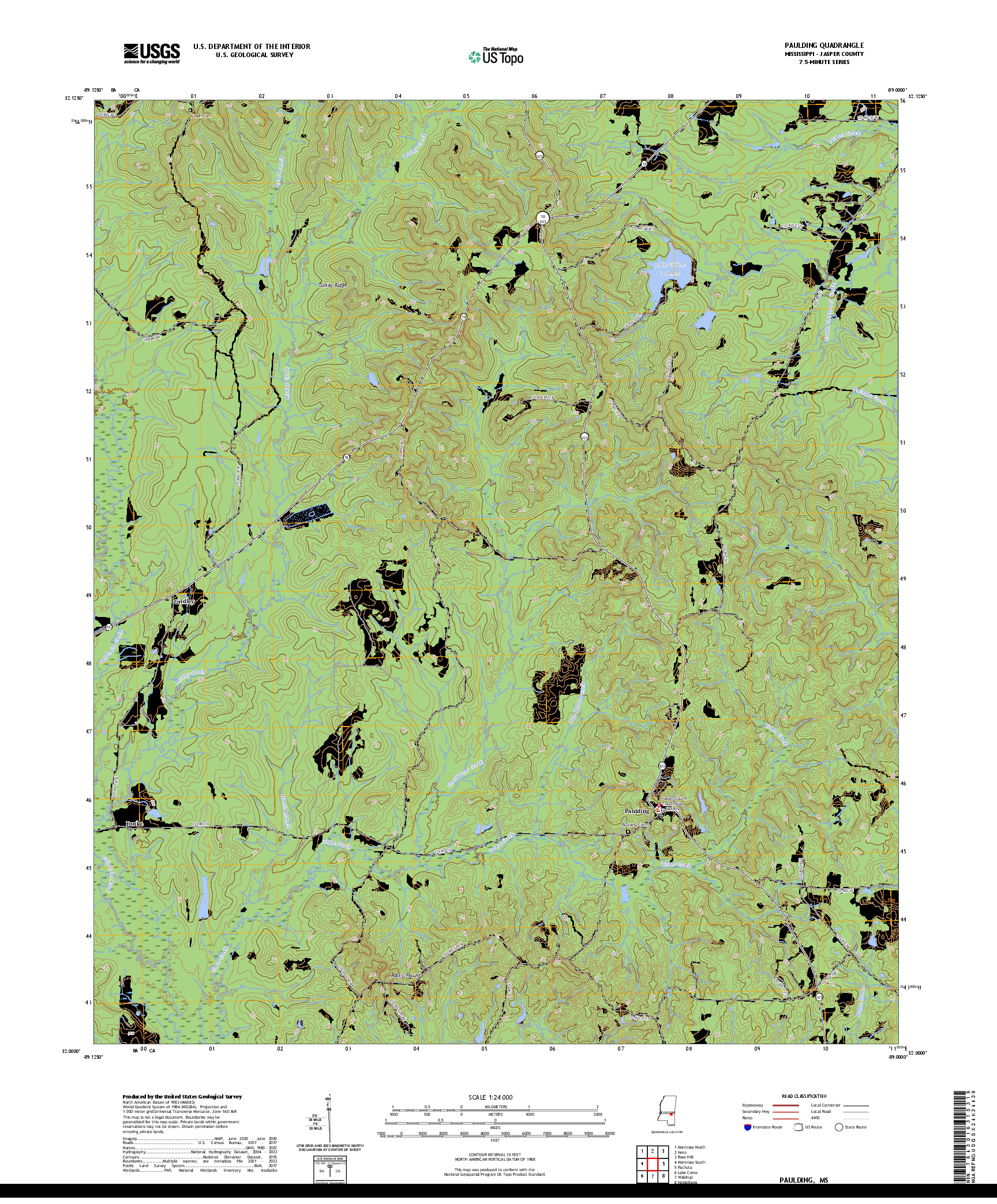 US TOPO 7.5-MINUTE MAP FOR PAULDING, MS