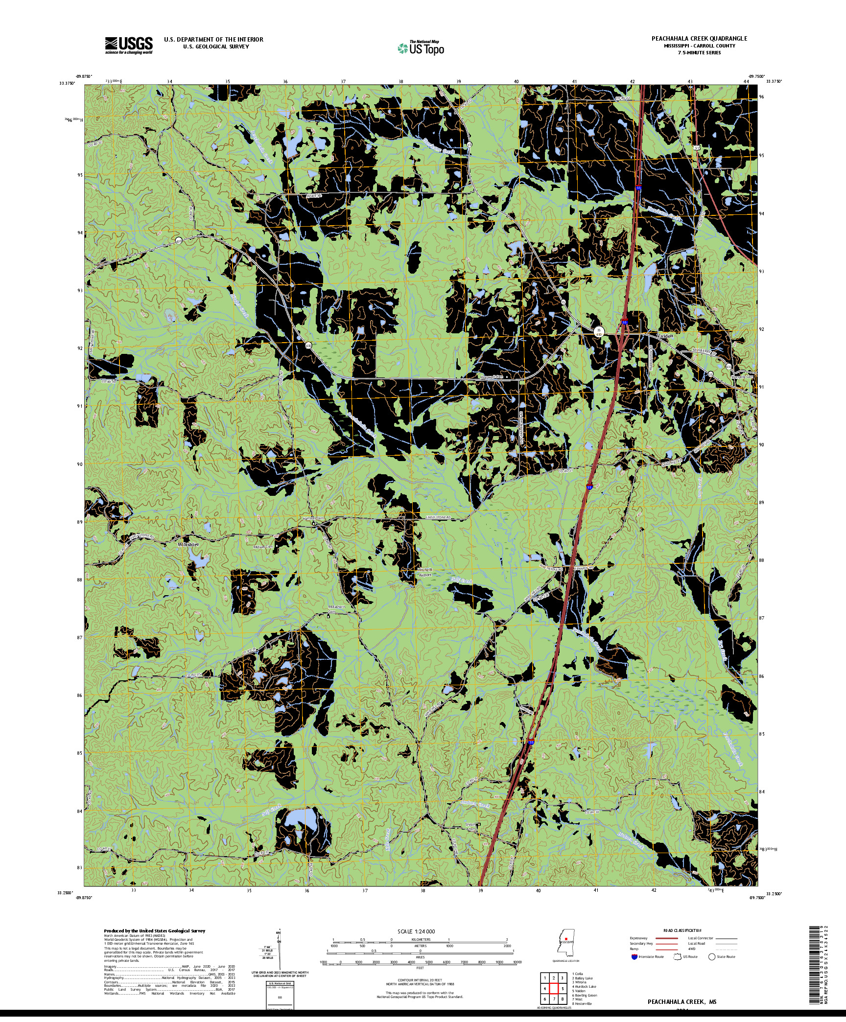 US TOPO 7.5-MINUTE MAP FOR PEACHAHALA CREEK, MS