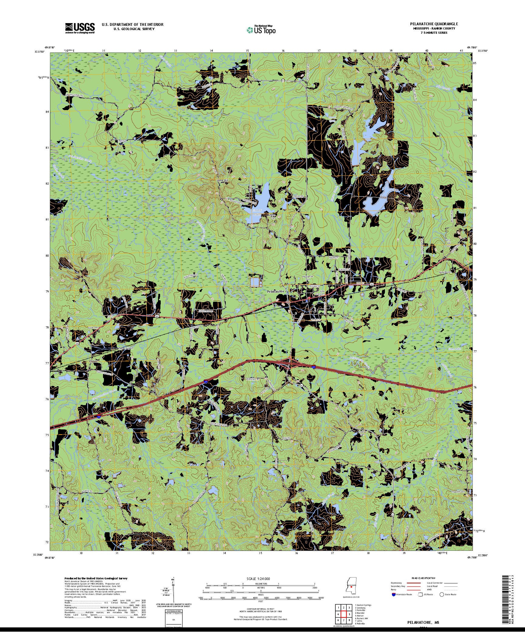 US TOPO 7.5-MINUTE MAP FOR PELAHATCHIE, MS
