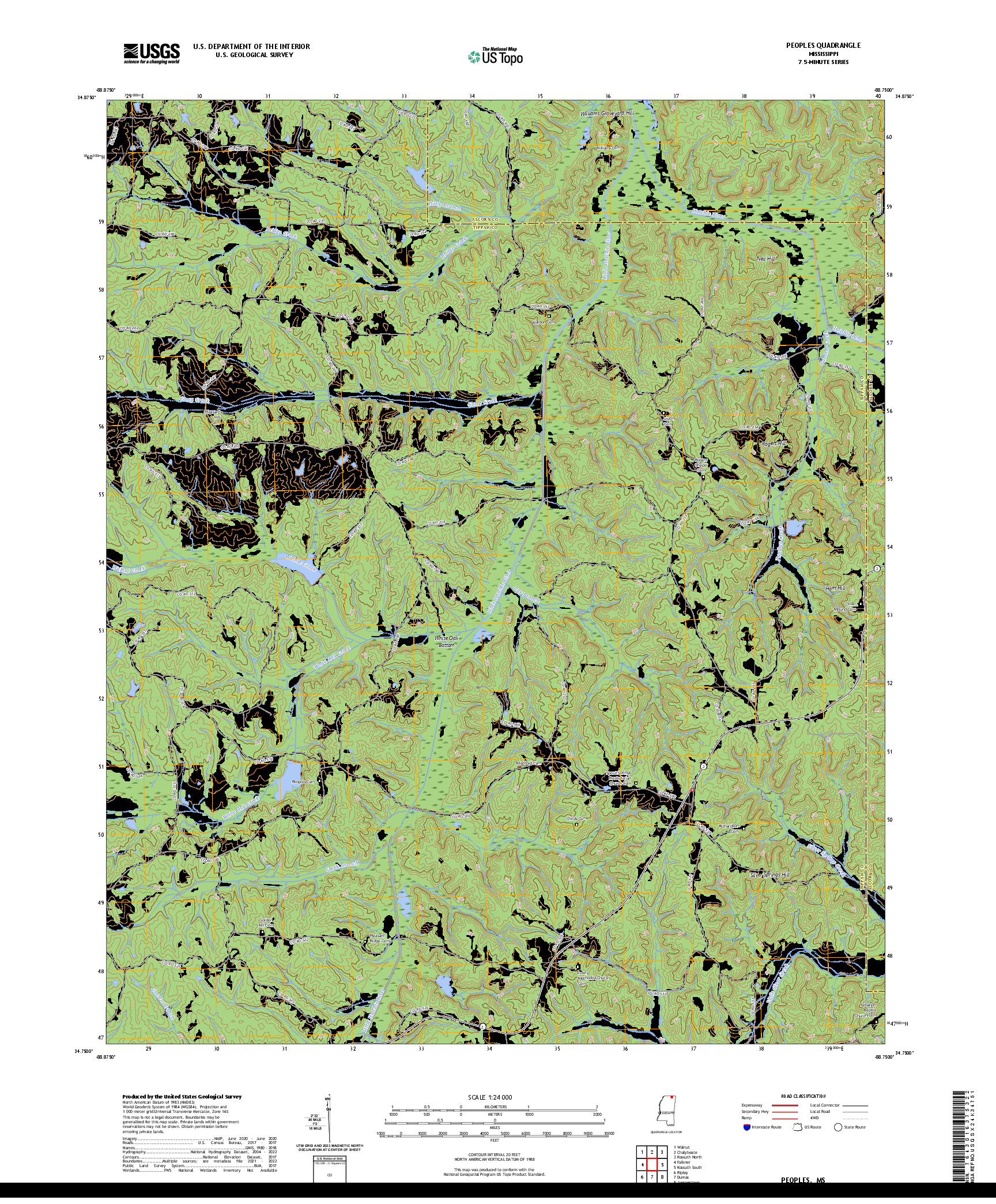 US TOPO 7.5-MINUTE MAP FOR PEOPLES, MS