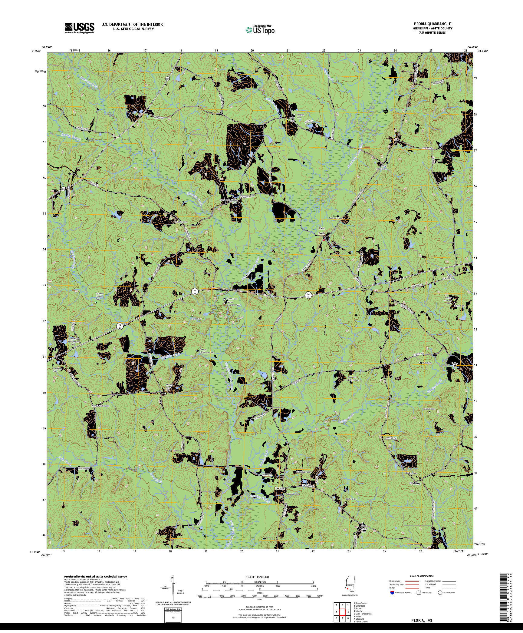 US TOPO 7.5-MINUTE MAP FOR PEORIA, MS