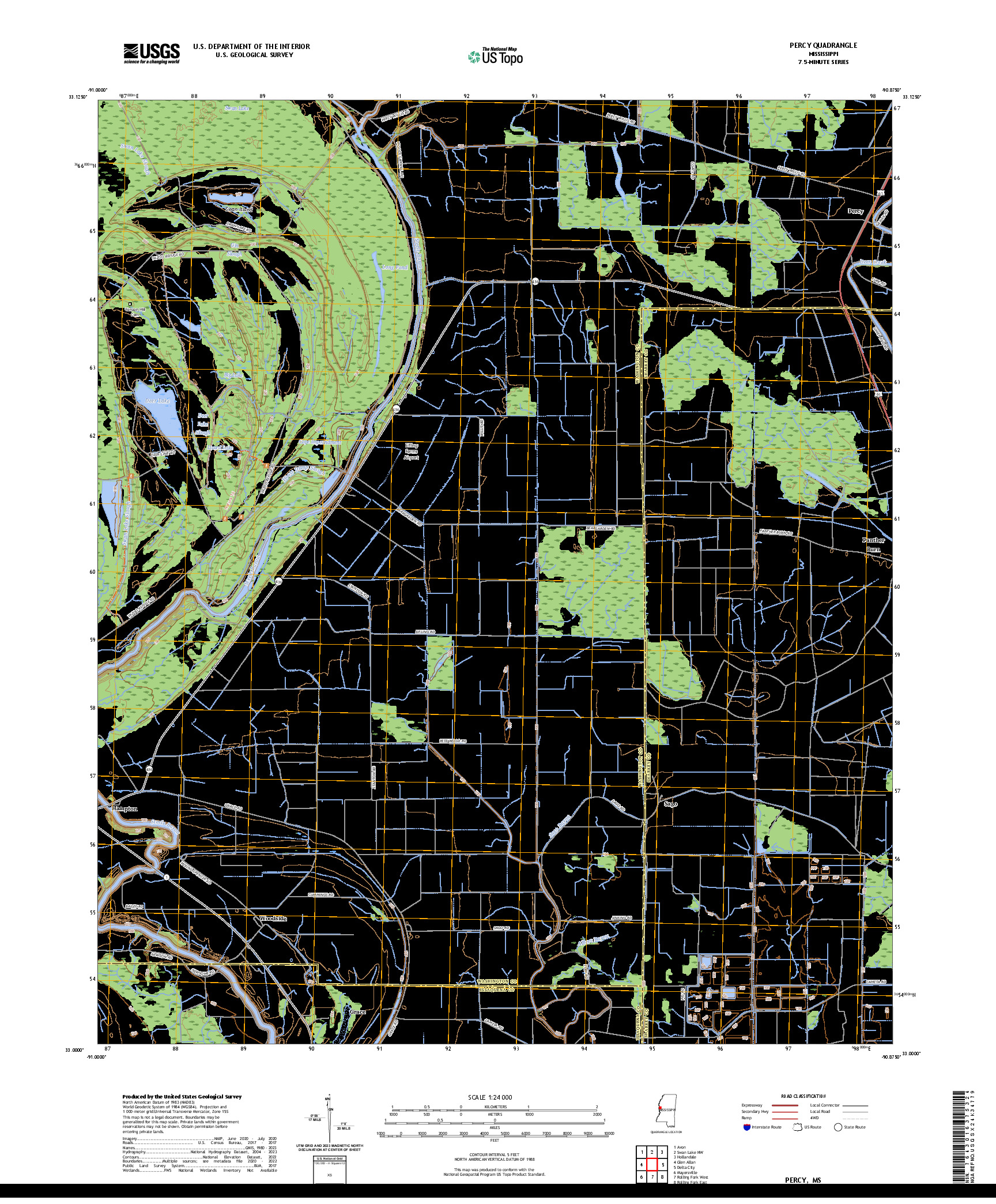 US TOPO 7.5-MINUTE MAP FOR PERCY, MS