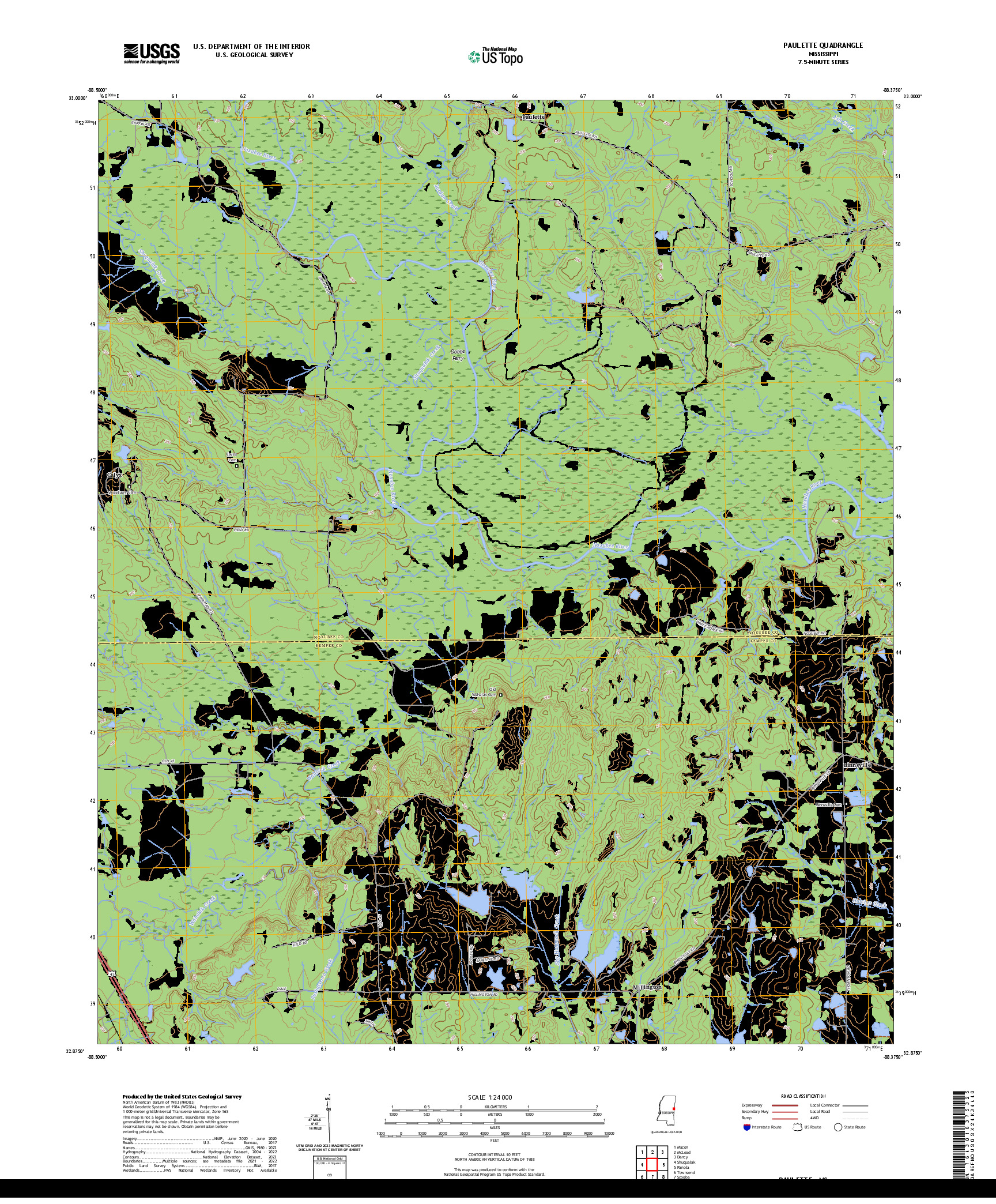 US TOPO 7.5-MINUTE MAP FOR PAULETTE, MS