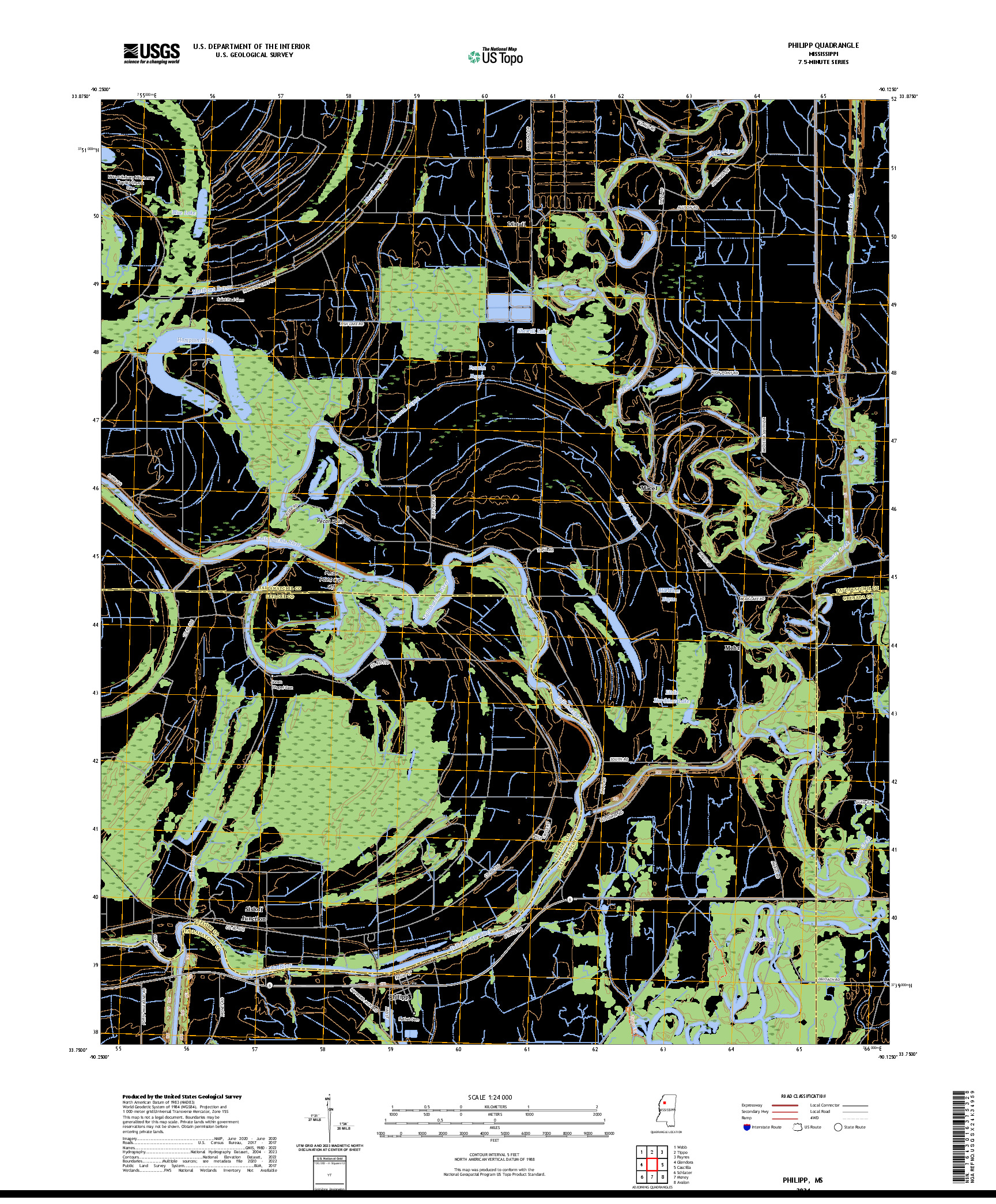 US TOPO 7.5-MINUTE MAP FOR PHILIPP, MS