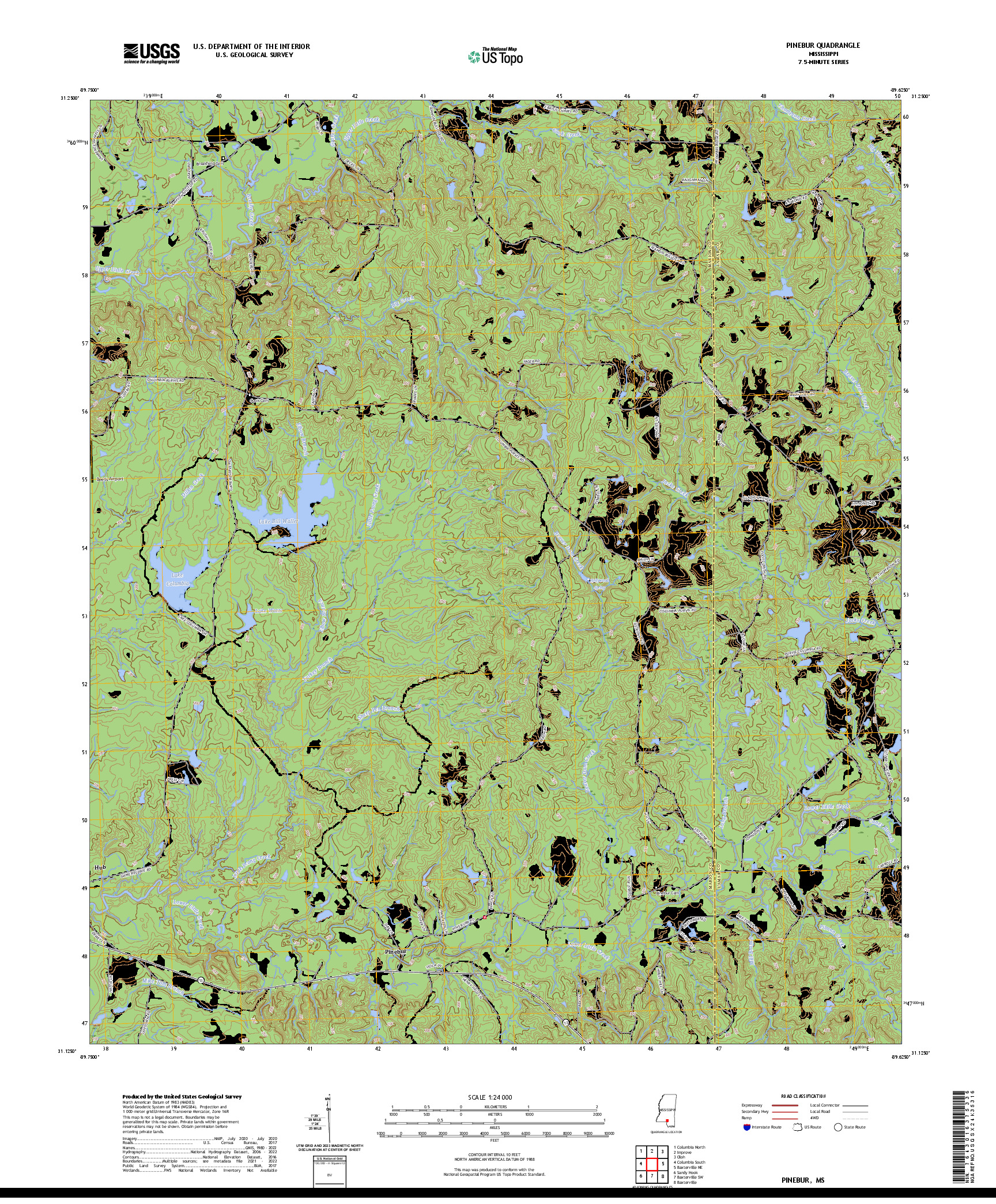 US TOPO 7.5-MINUTE MAP FOR PINEBUR, MS