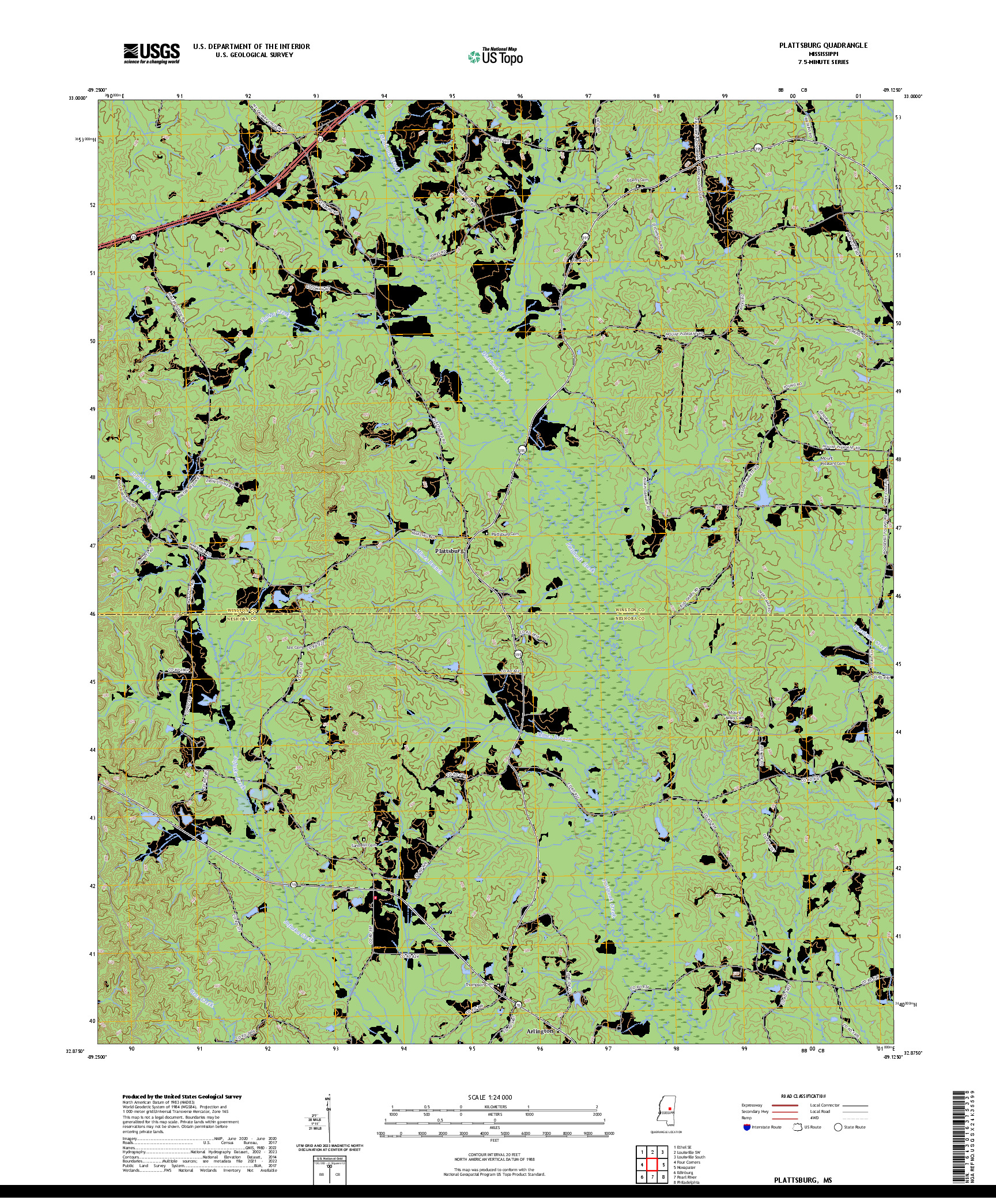 US TOPO 7.5-MINUTE MAP FOR PLATTSBURG, MS