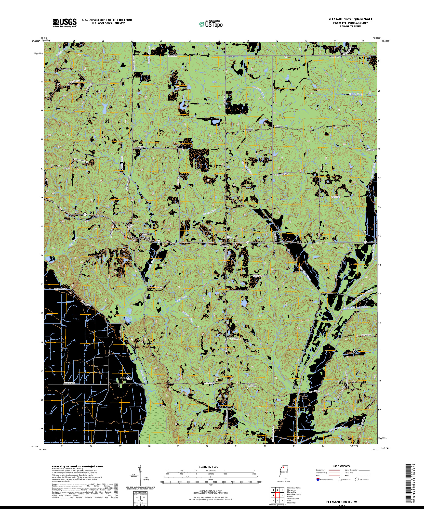 US TOPO 7.5-MINUTE MAP FOR PLEASANT GROVE, MS