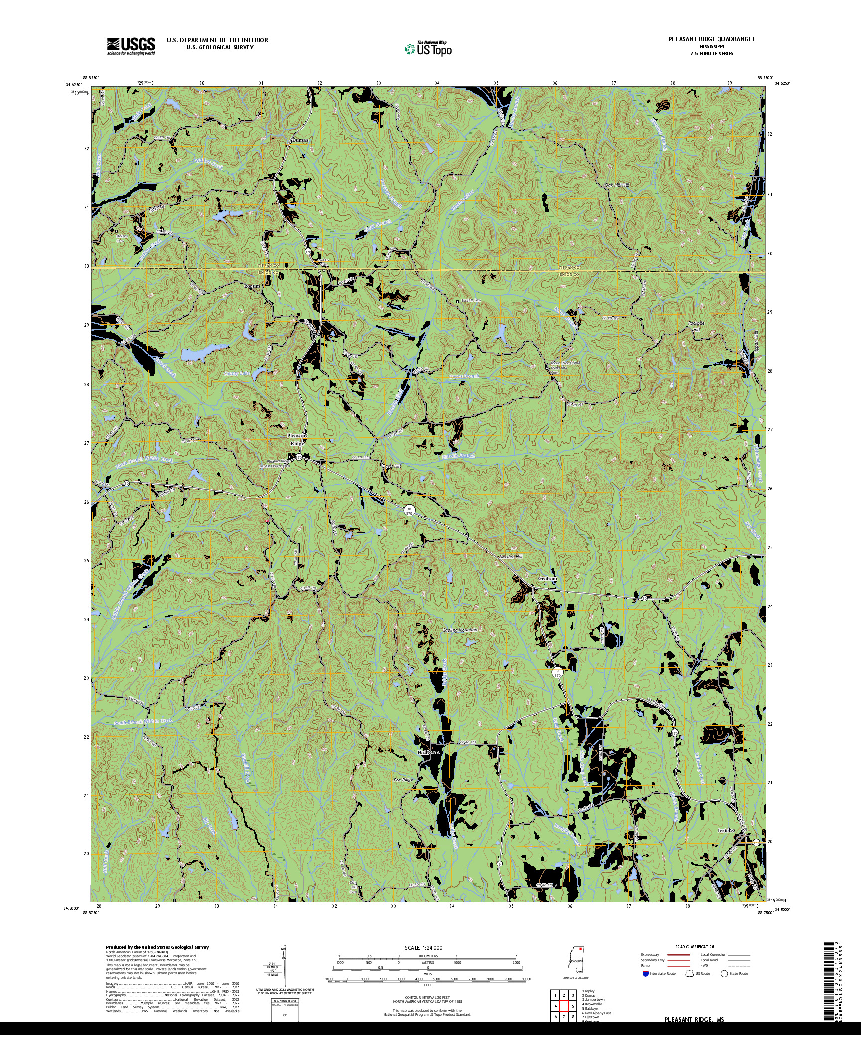 US TOPO 7.5-MINUTE MAP FOR PLEASANT RIDGE, MS