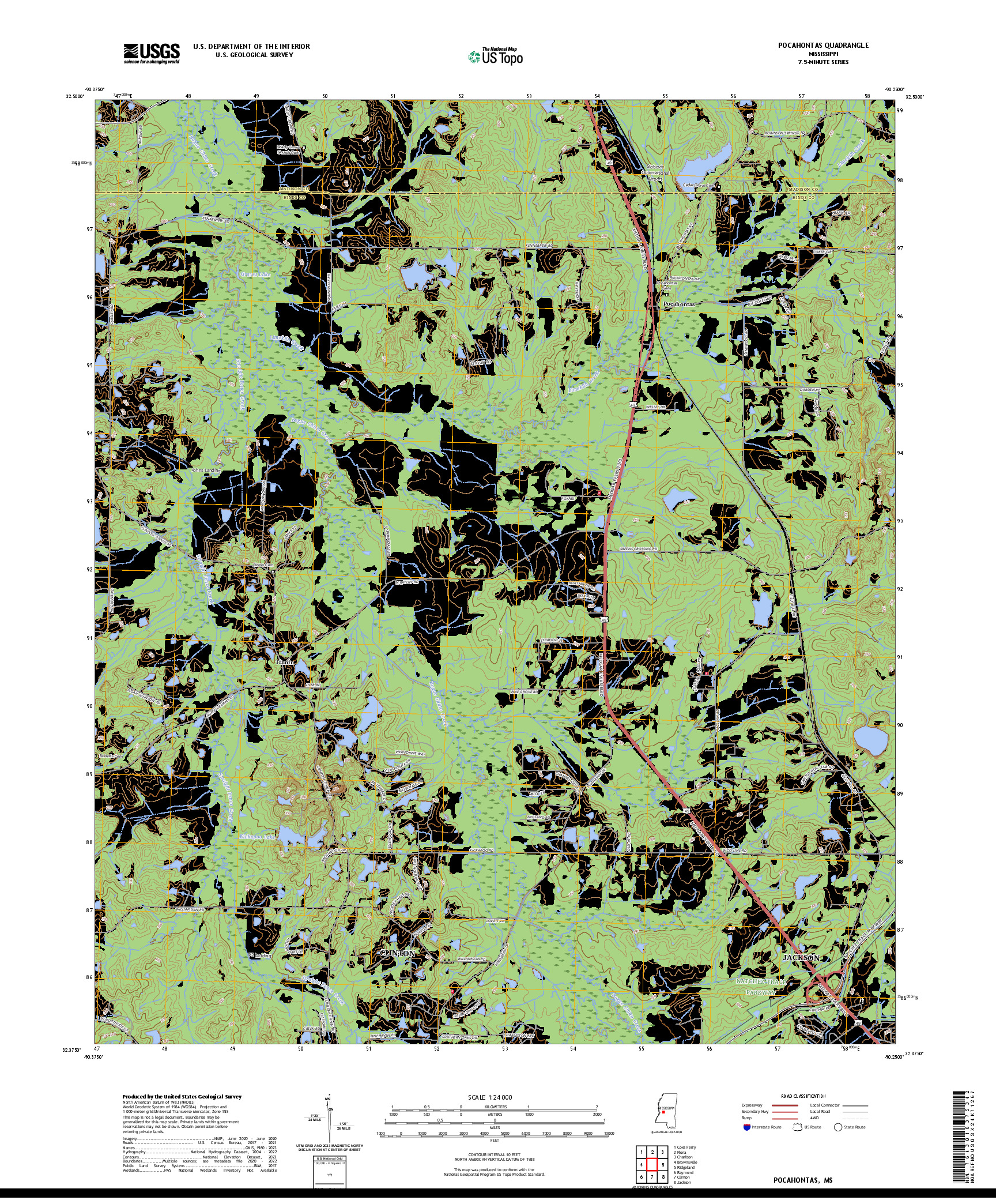 US TOPO 7.5-MINUTE MAP FOR POCAHONTAS, MS