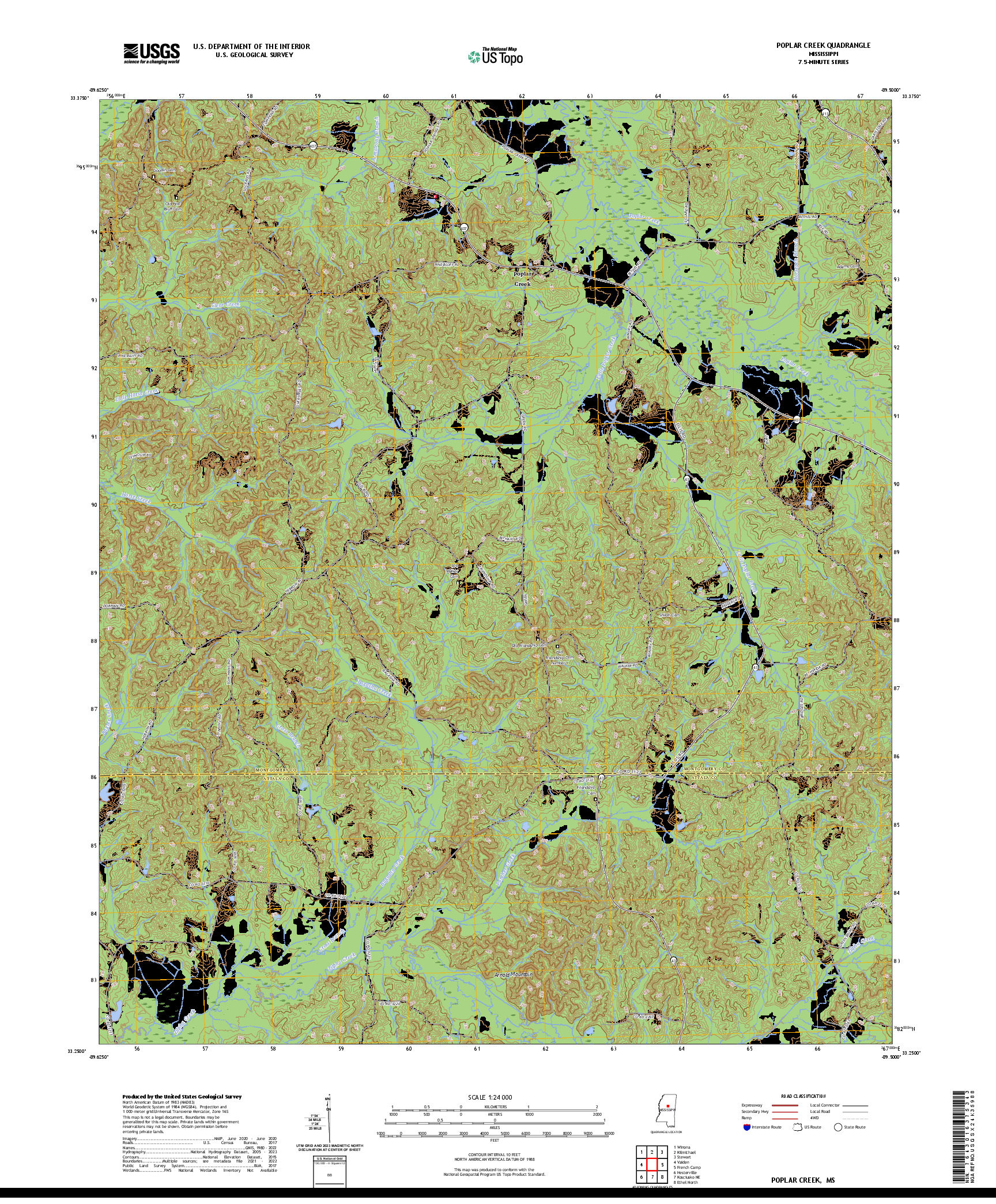 US TOPO 7.5-MINUTE MAP FOR POPLAR CREEK, MS