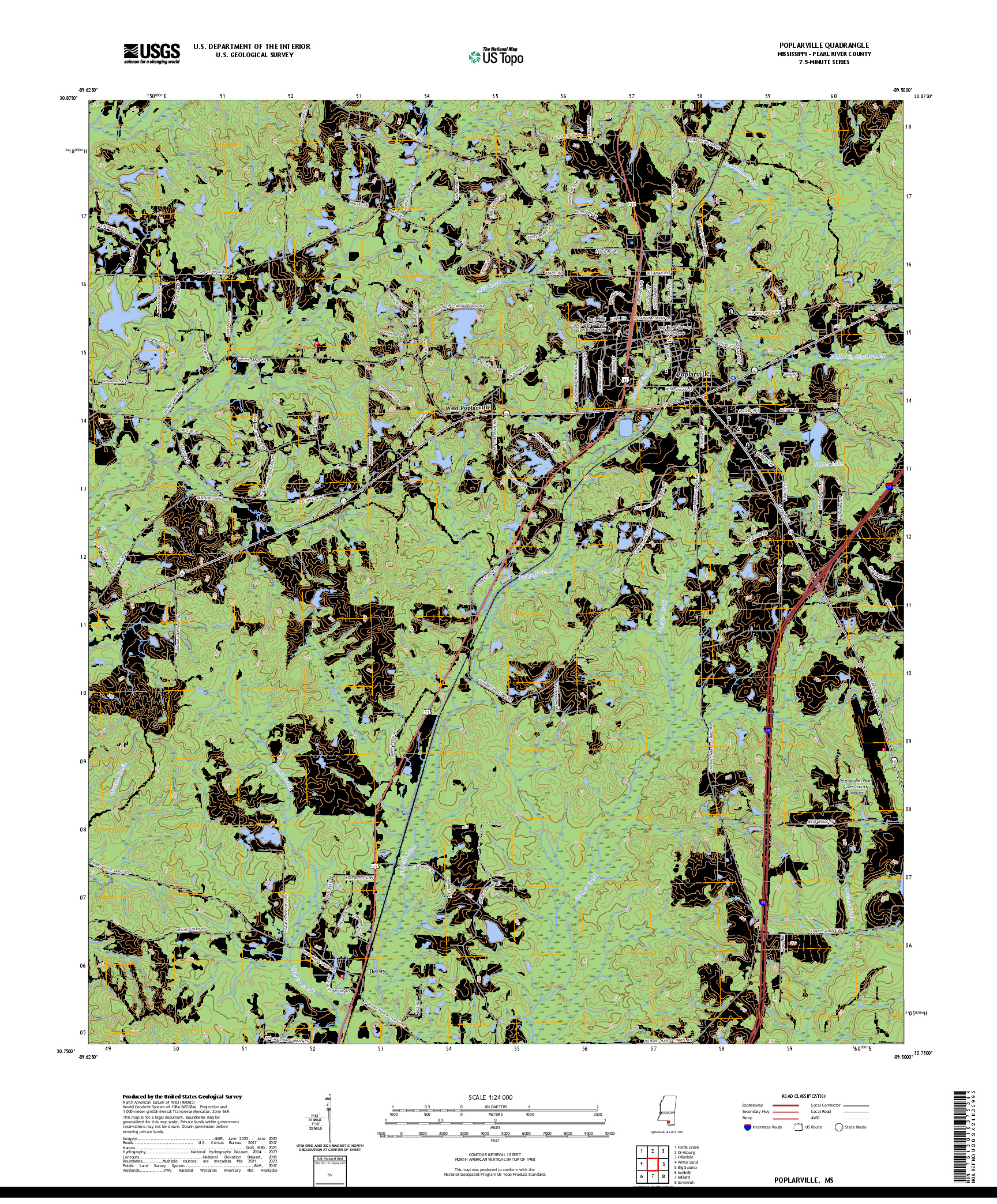 US TOPO 7.5-MINUTE MAP FOR POPLARVILLE, MS