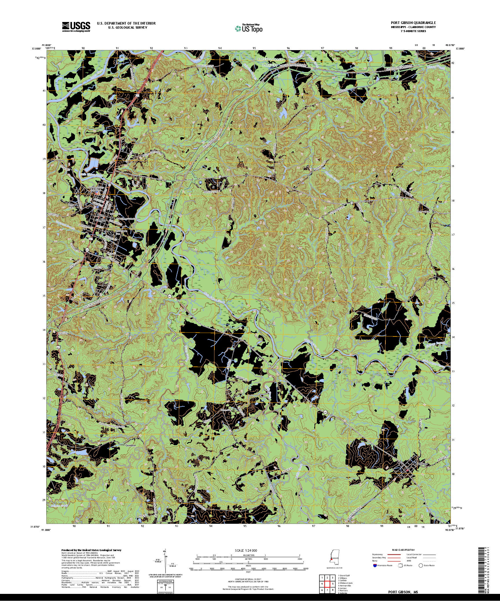 US TOPO 7.5-MINUTE MAP FOR PORT GIBSON, MS