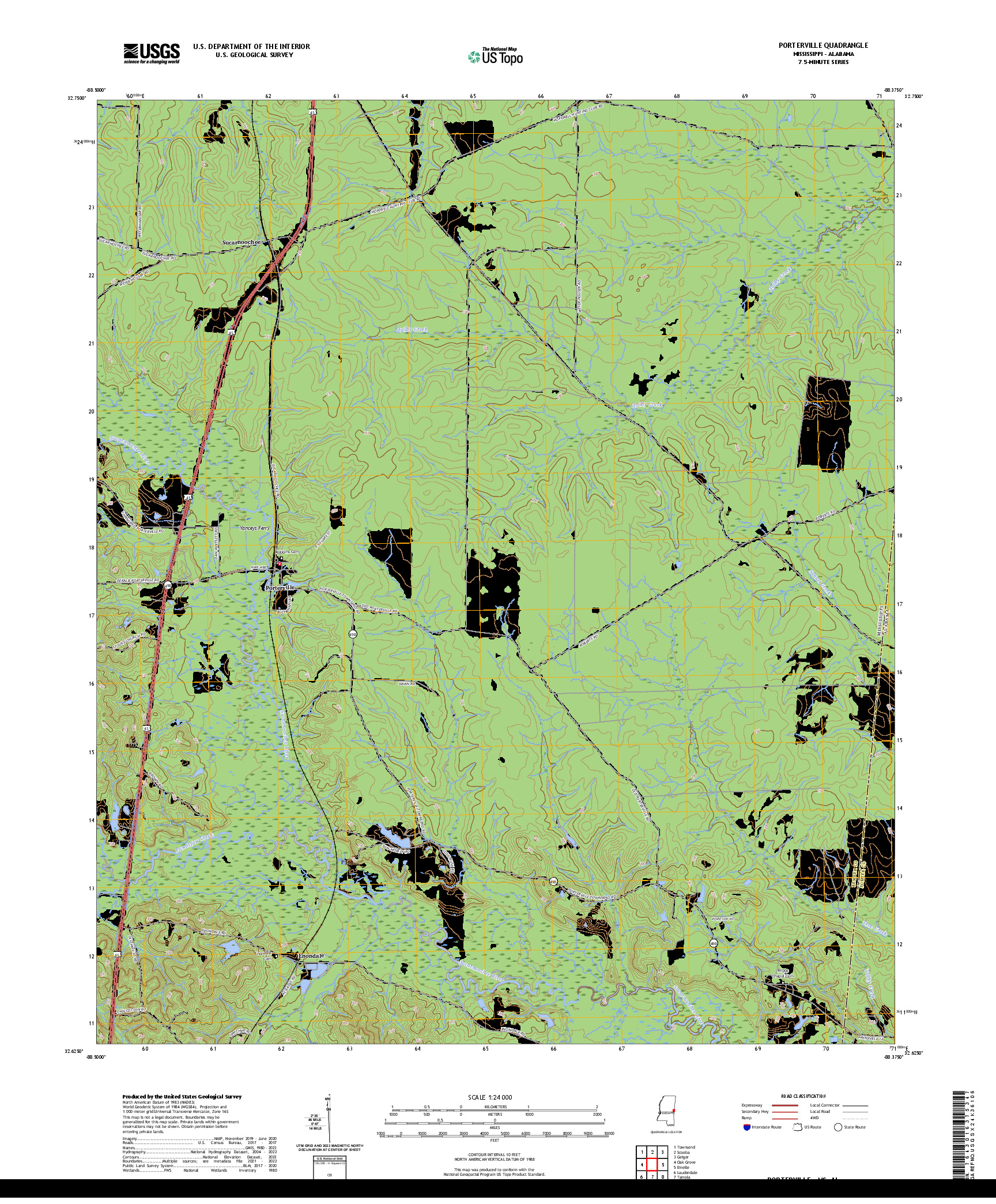 US TOPO 7.5-MINUTE MAP FOR PORTERVILLE, MS,AL