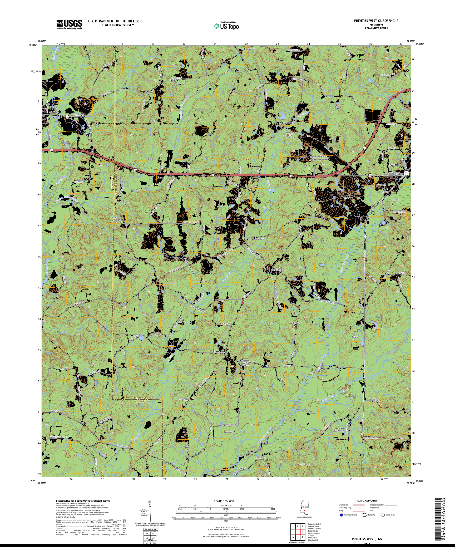 US TOPO 7.5-MINUTE MAP FOR PRENTISS WEST, MS