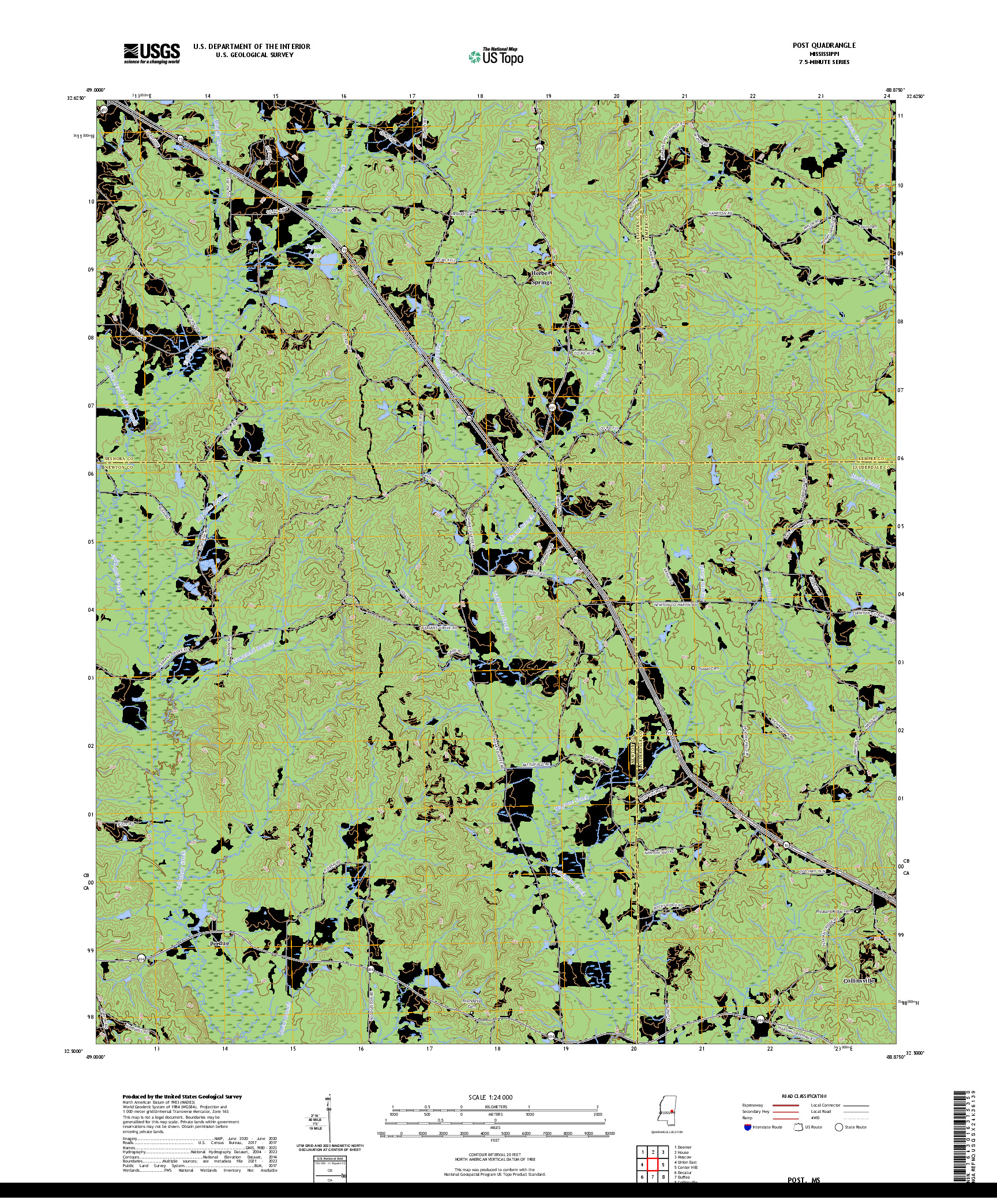 US TOPO 7.5-MINUTE MAP FOR POST, MS