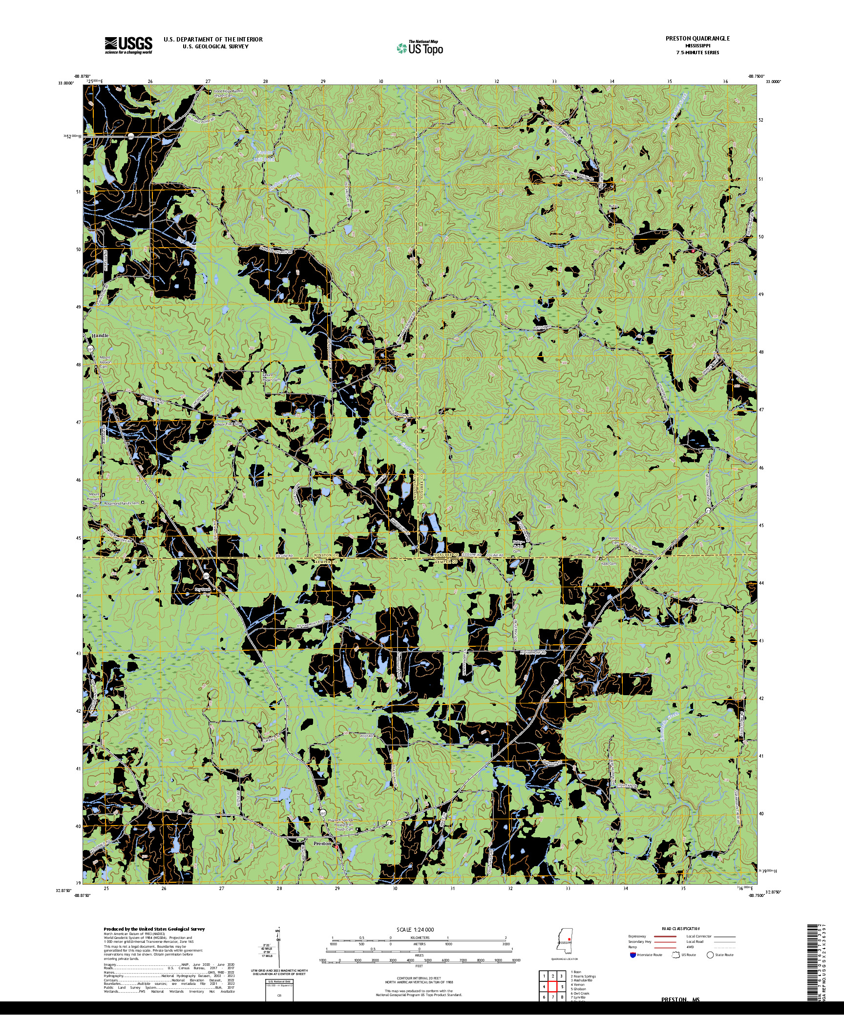 US TOPO 7.5-MINUTE MAP FOR PRESTON, MS