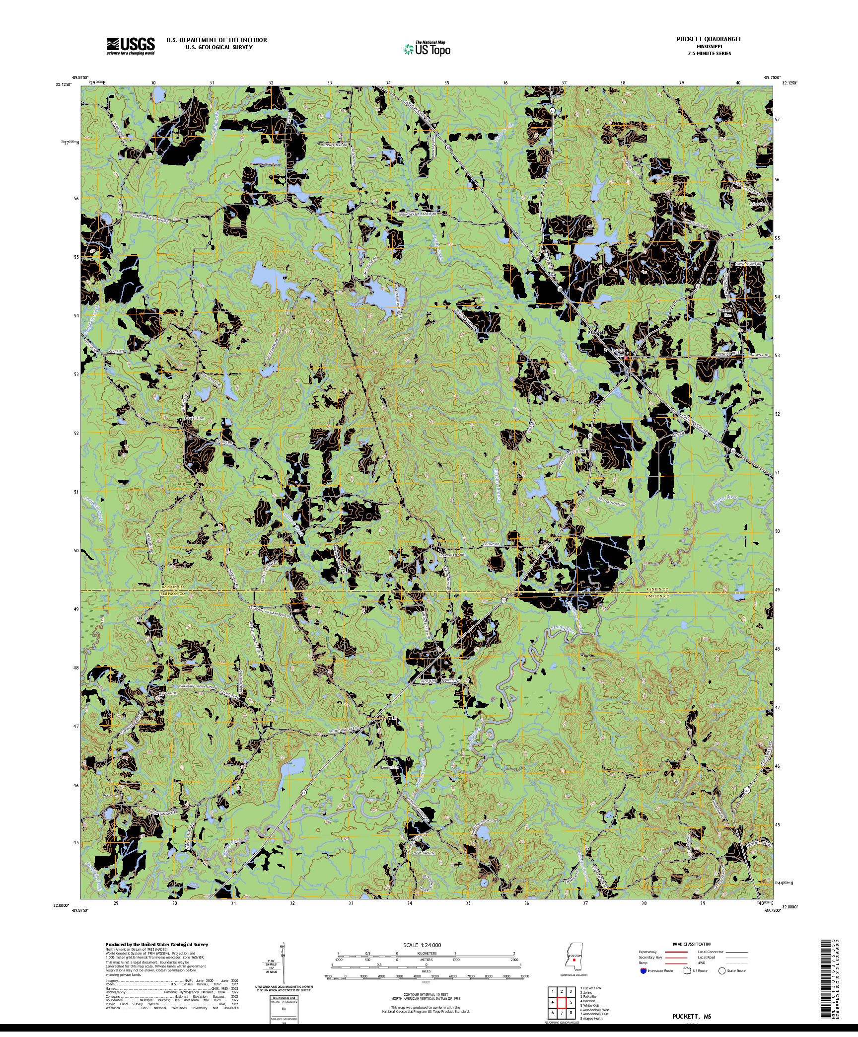 US TOPO 7.5-MINUTE MAP FOR PUCKETT, MS