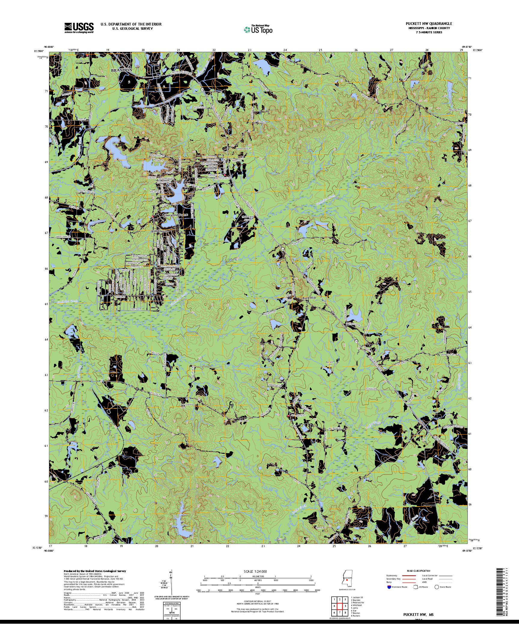 US TOPO 7.5-MINUTE MAP FOR PUCKETT NW, MS