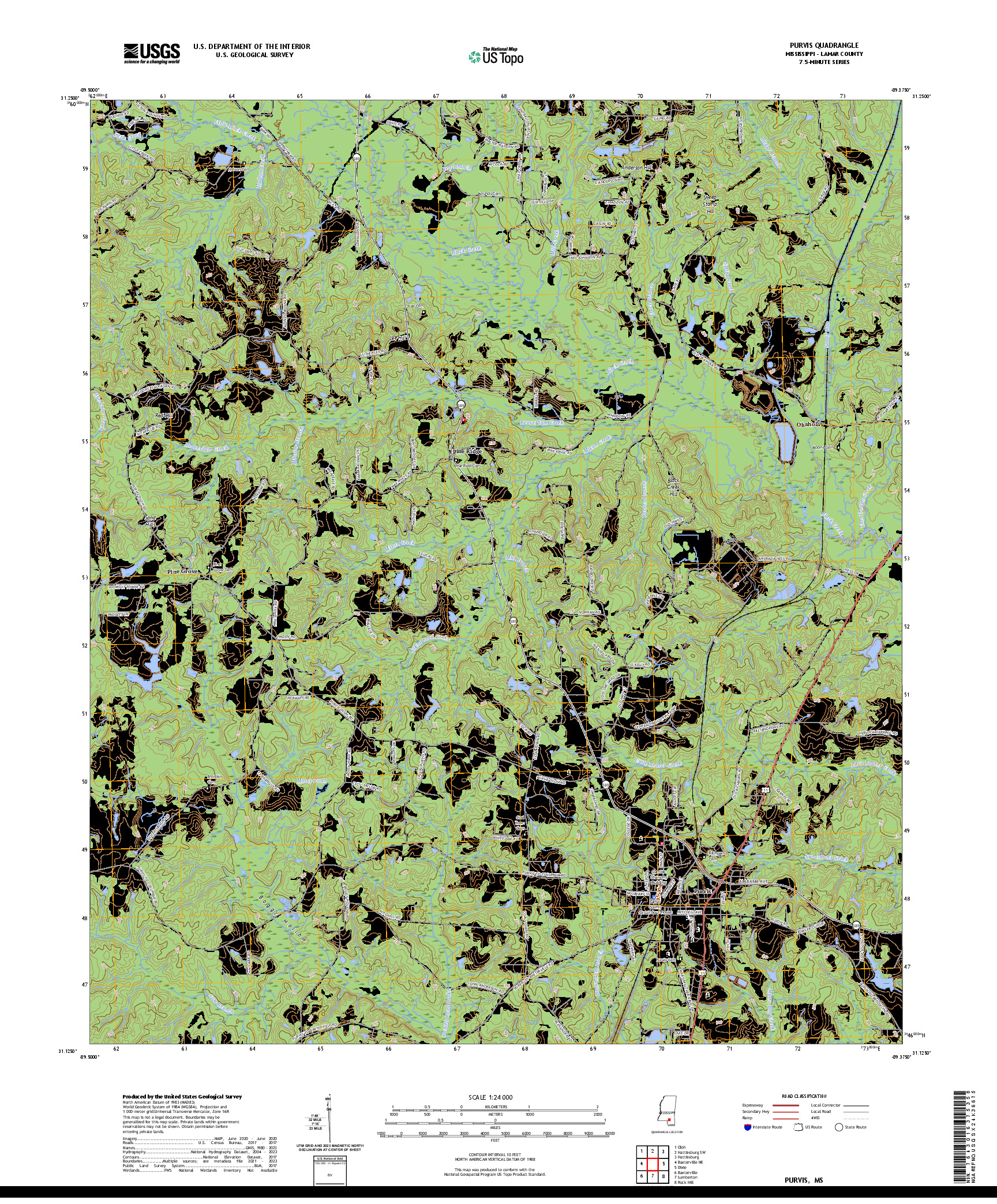 US TOPO 7.5-MINUTE MAP FOR PURVIS, MS