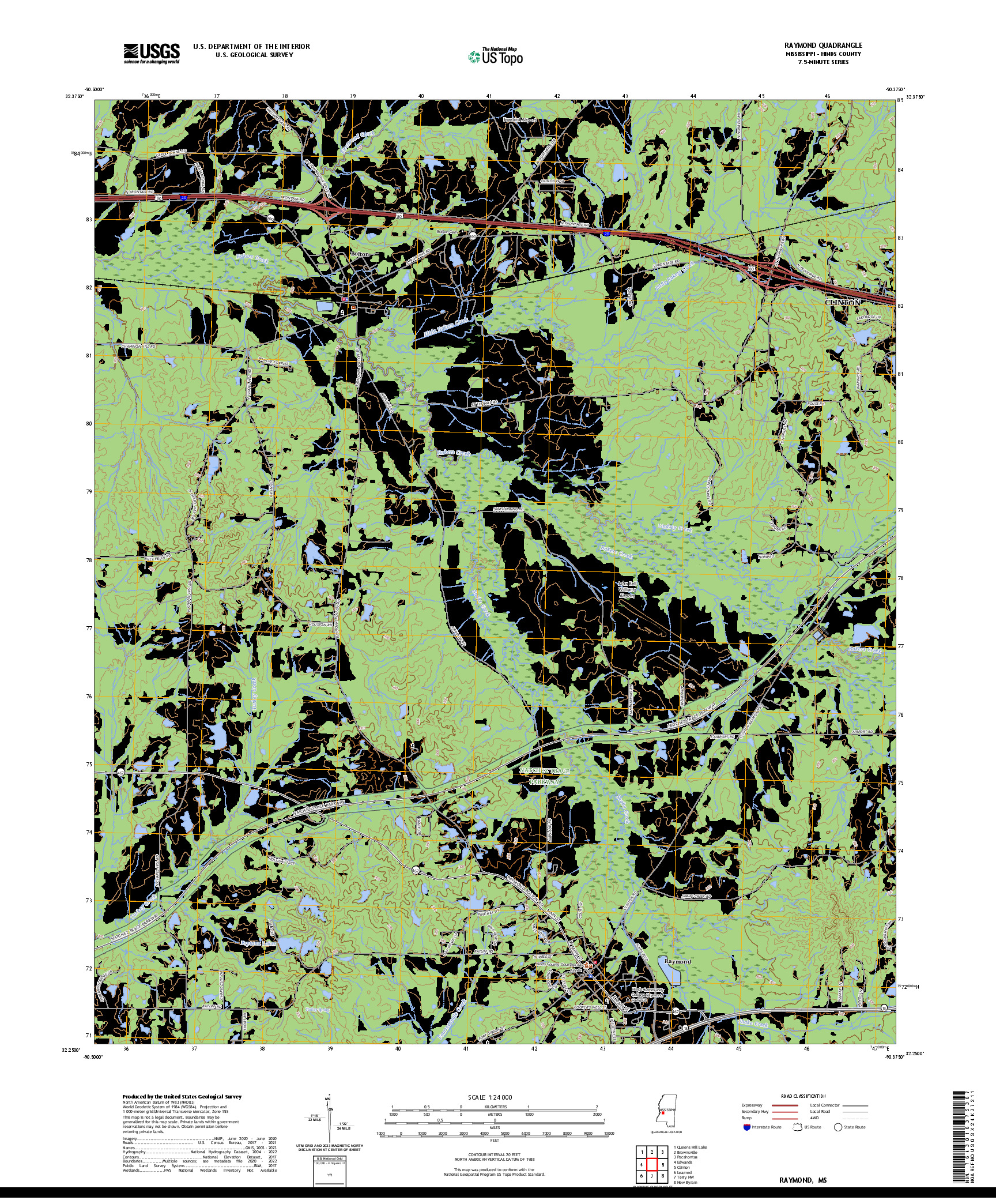 US TOPO 7.5-MINUTE MAP FOR RAYMOND, MS