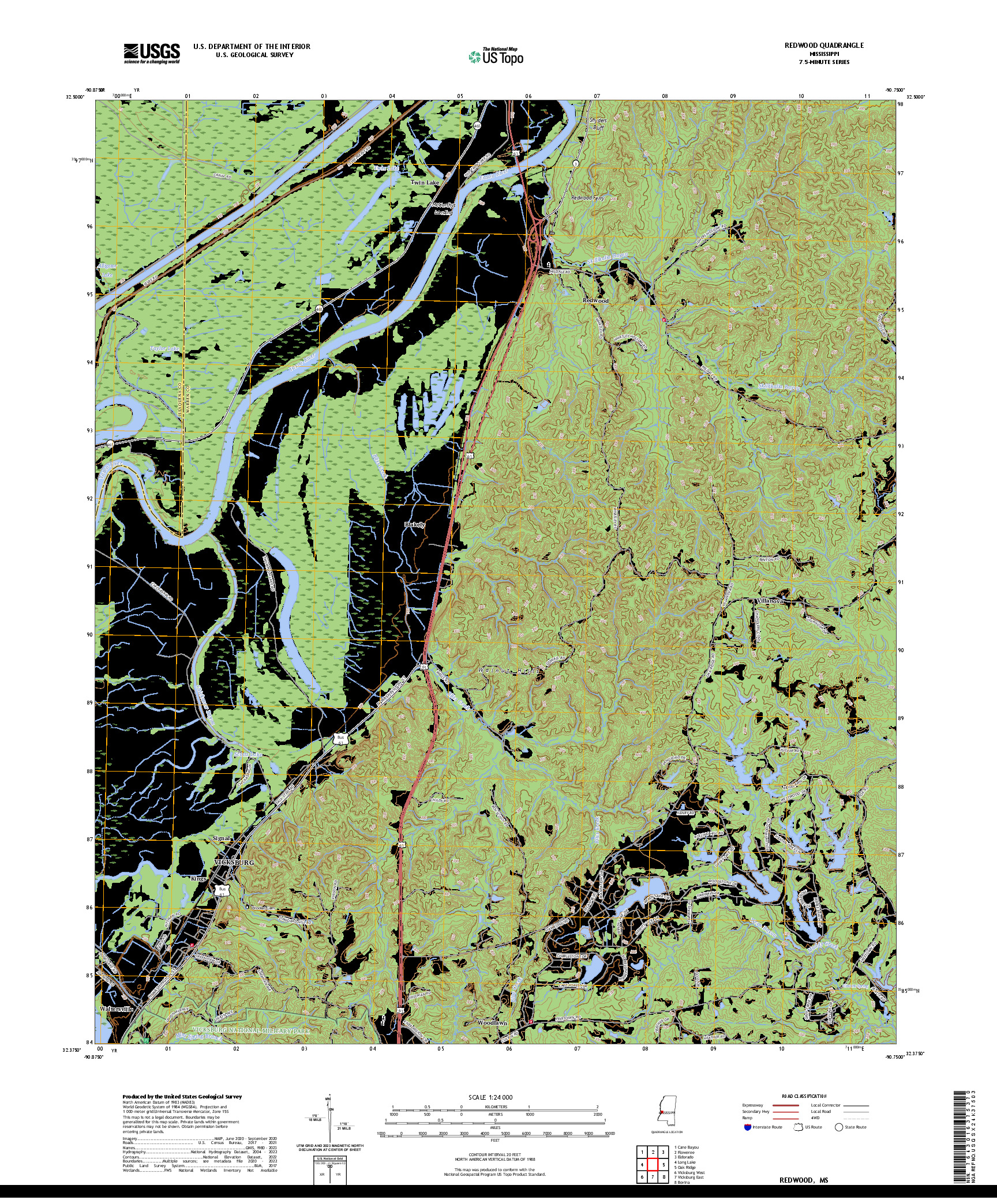 US TOPO 7.5-MINUTE MAP FOR REDWOOD, MS