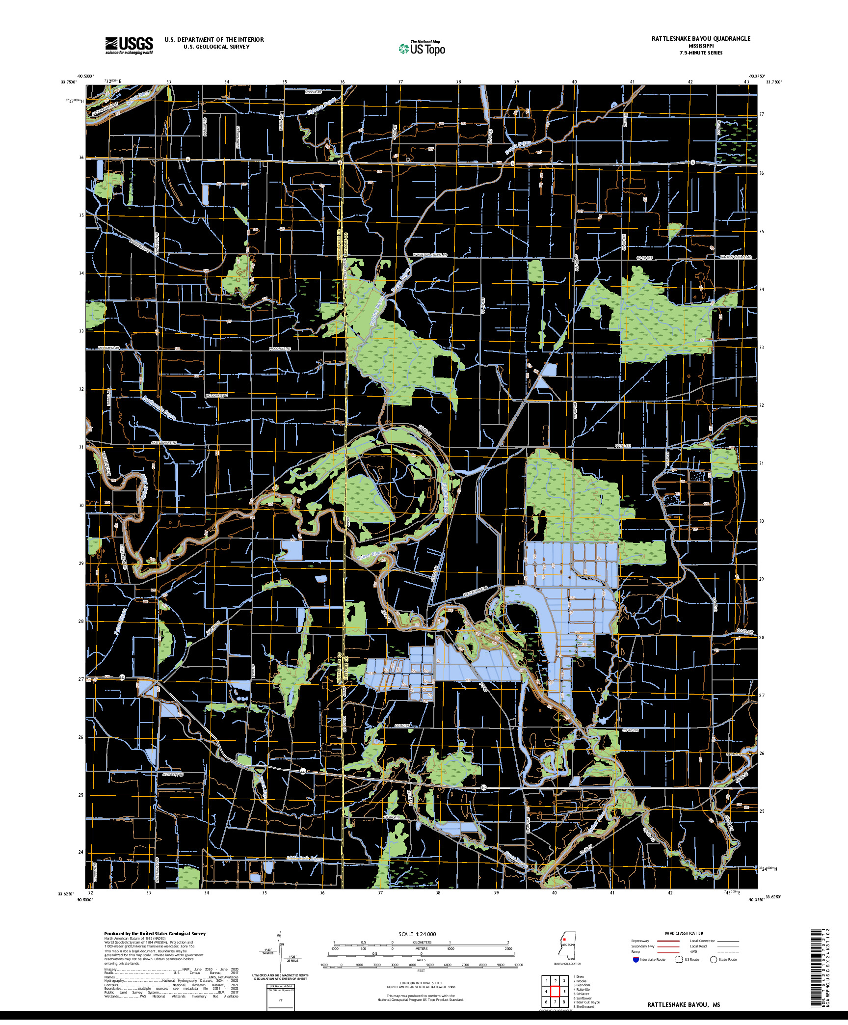 US TOPO 7.5-MINUTE MAP FOR RATTLESNAKE BAYOU, MS