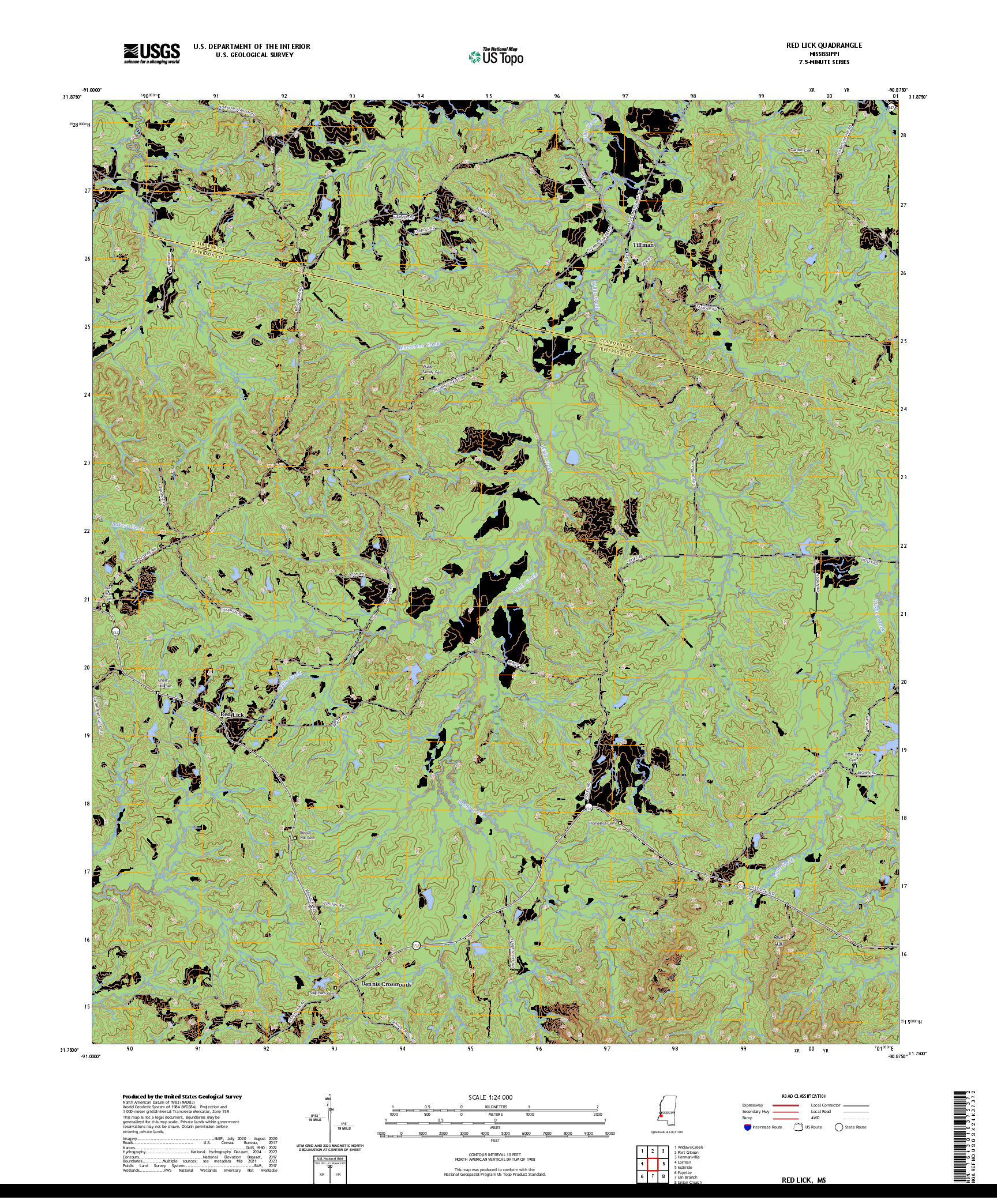 US TOPO 7.5-MINUTE MAP FOR RED LICK, MS