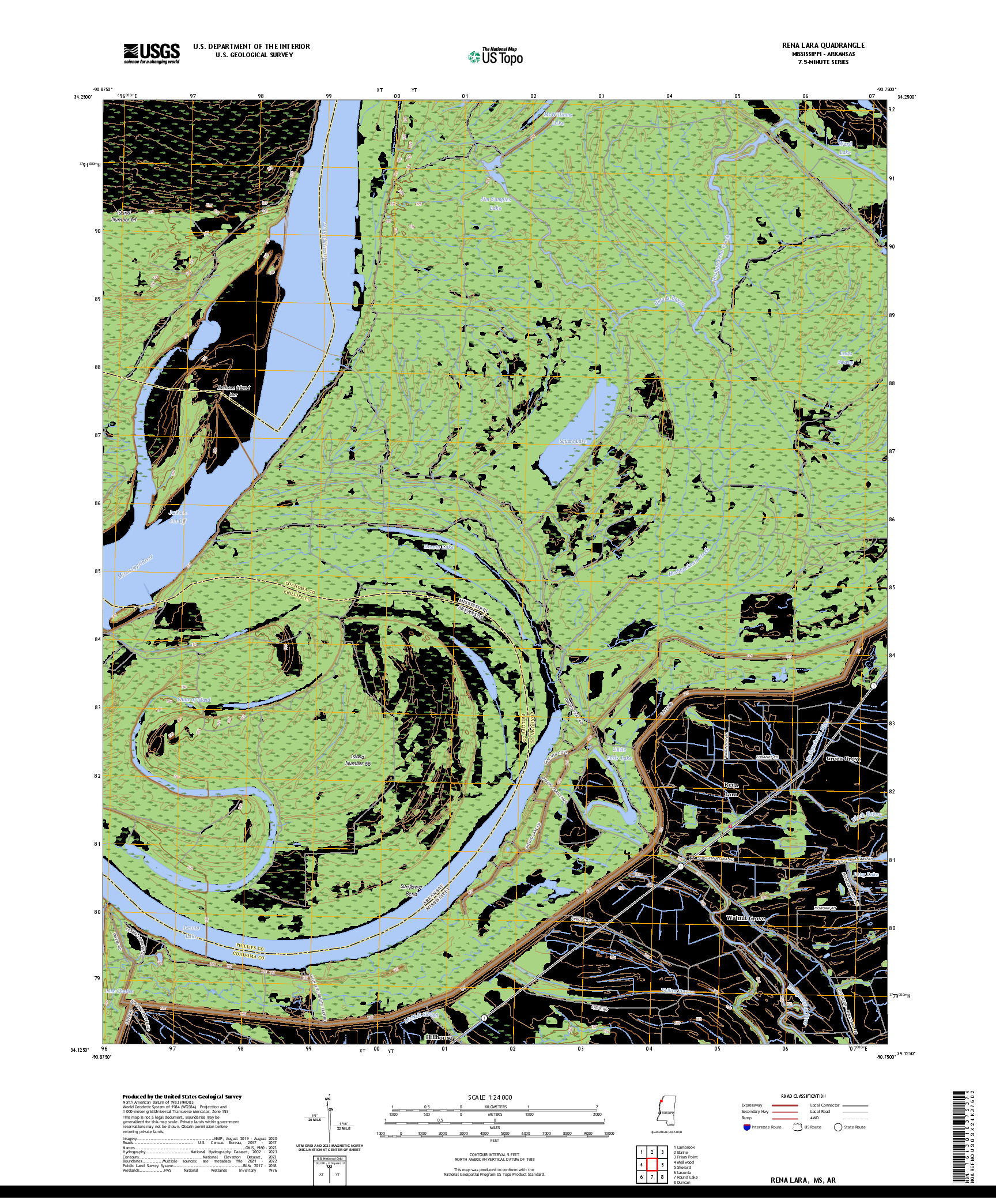 US TOPO 7.5-MINUTE MAP FOR RENA LARA, MS,AR