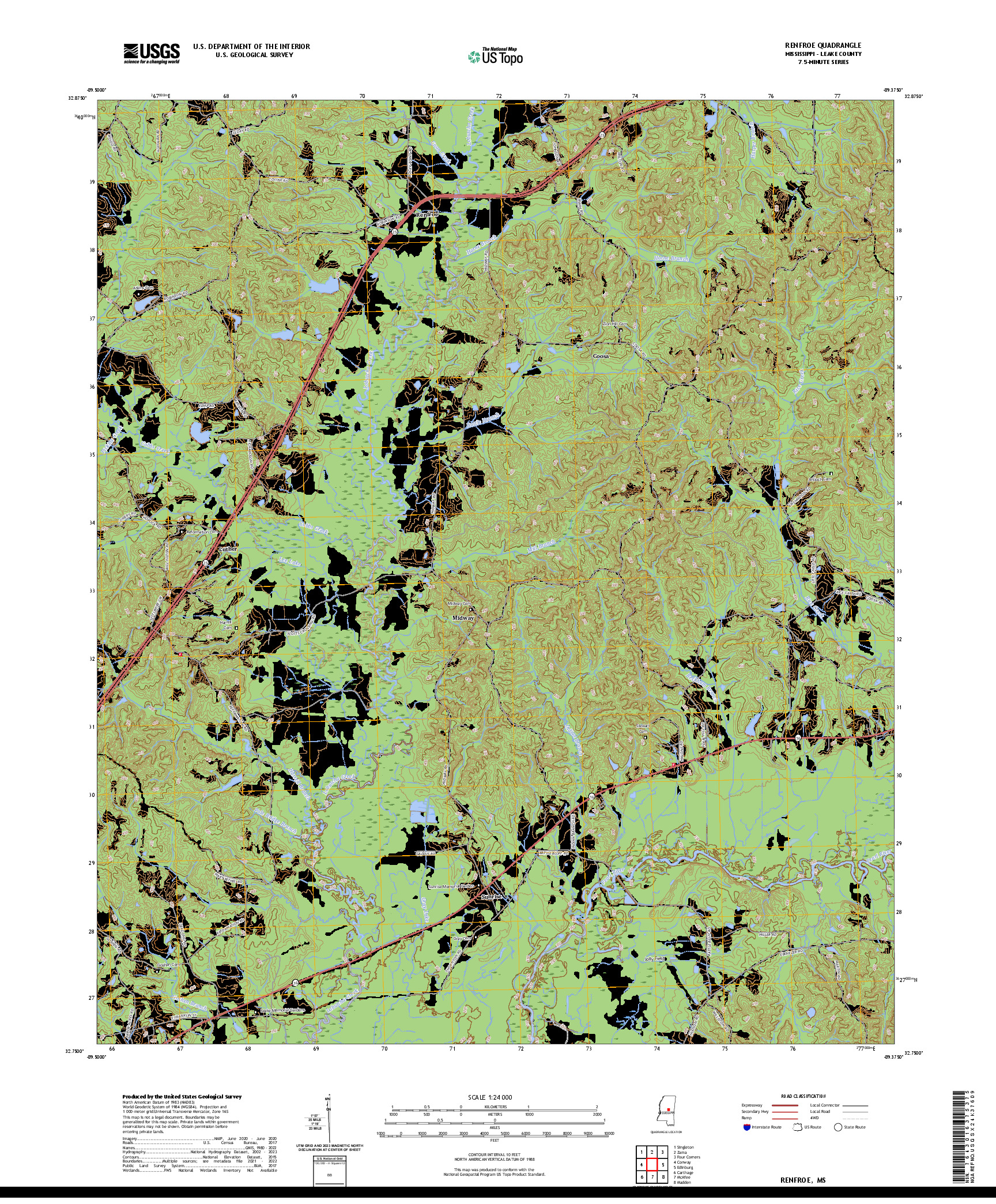 US TOPO 7.5-MINUTE MAP FOR RENFROE, MS