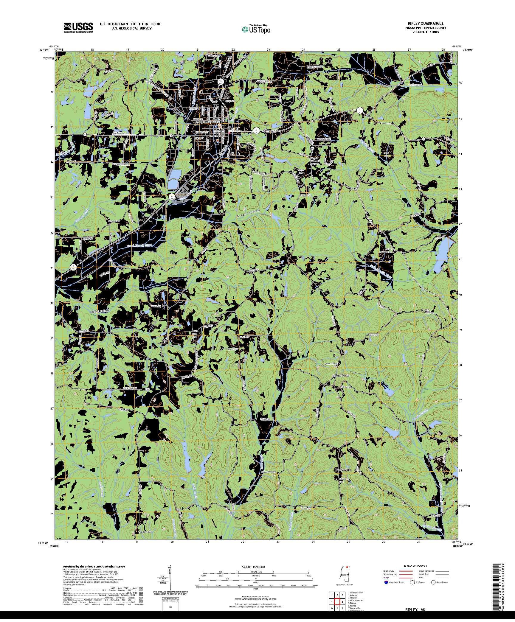 US TOPO 7.5-MINUTE MAP FOR RIPLEY, MS