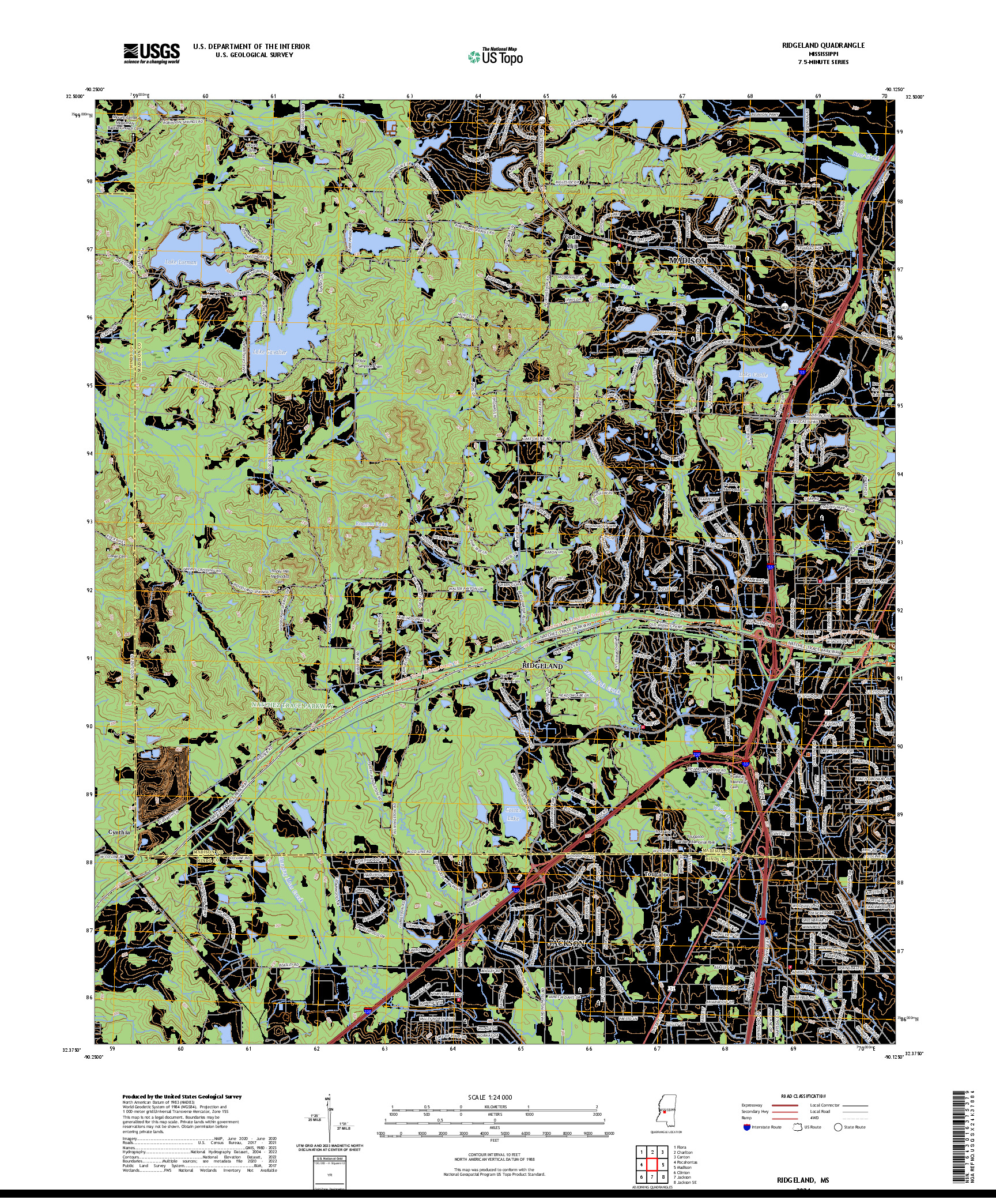 US TOPO 7.5-MINUTE MAP FOR RIDGELAND, MS