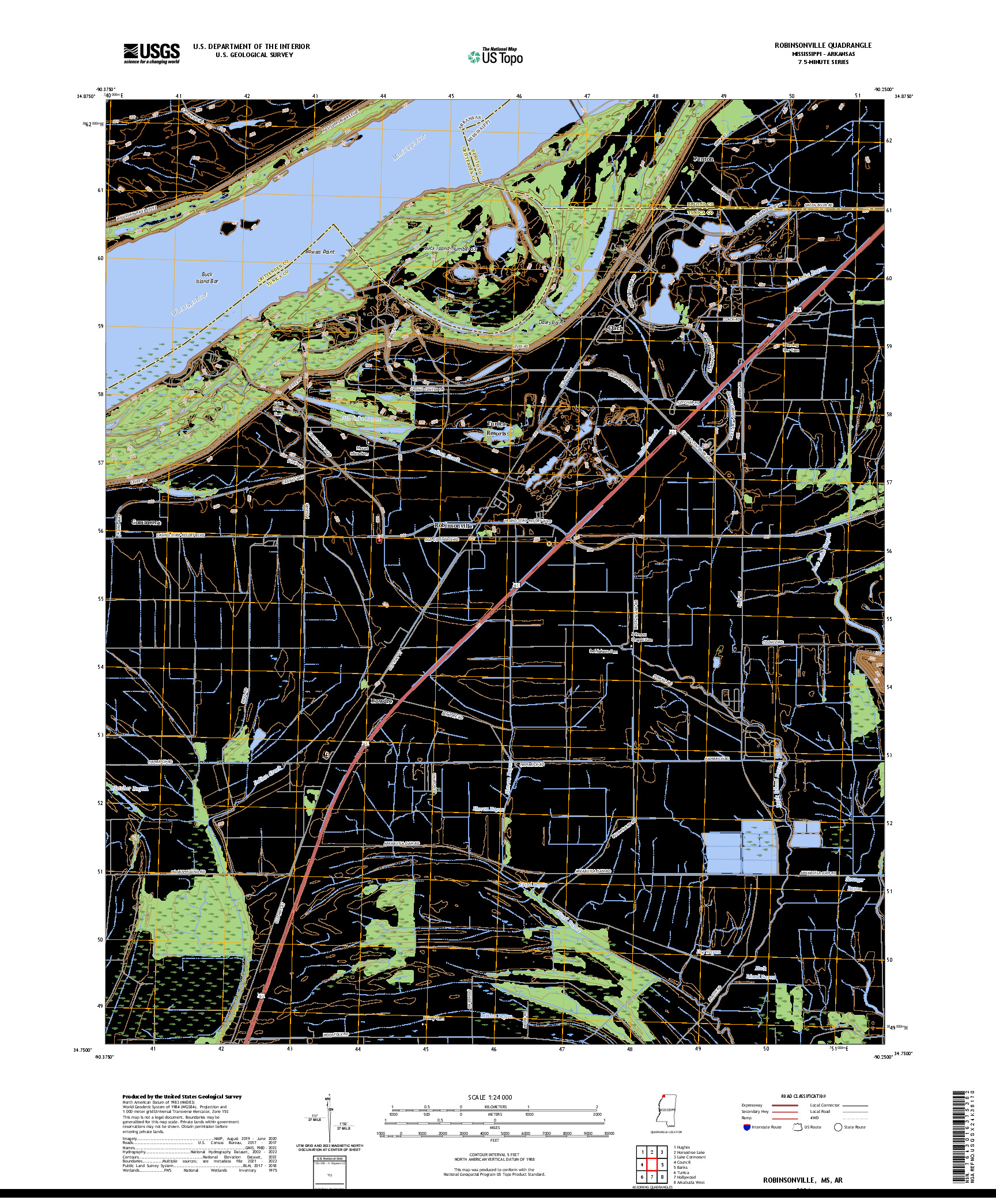 US TOPO 7.5-MINUTE MAP FOR ROBINSONVILLE, MS,AR