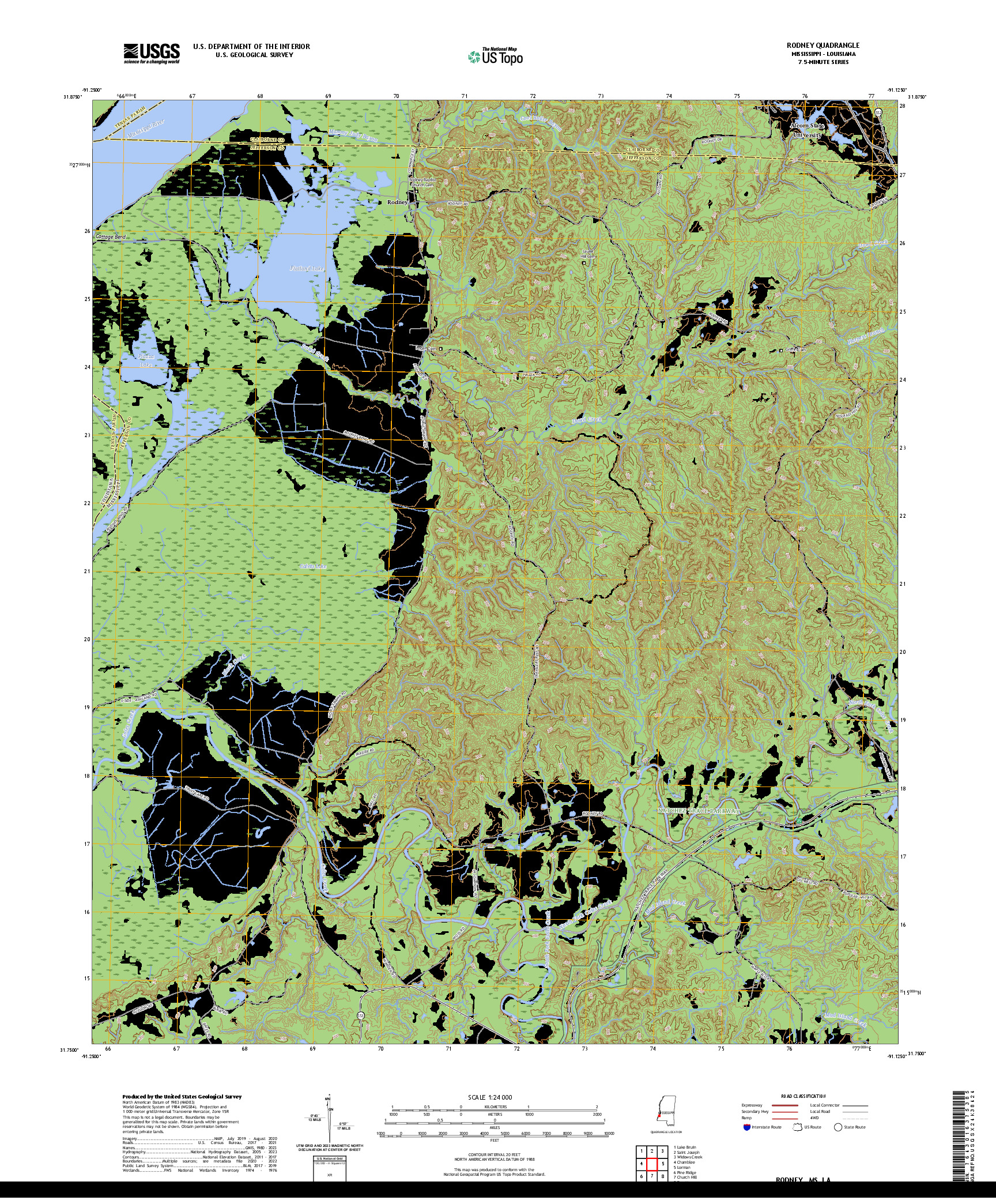 US TOPO 7.5-MINUTE MAP FOR RODNEY, MS,LA