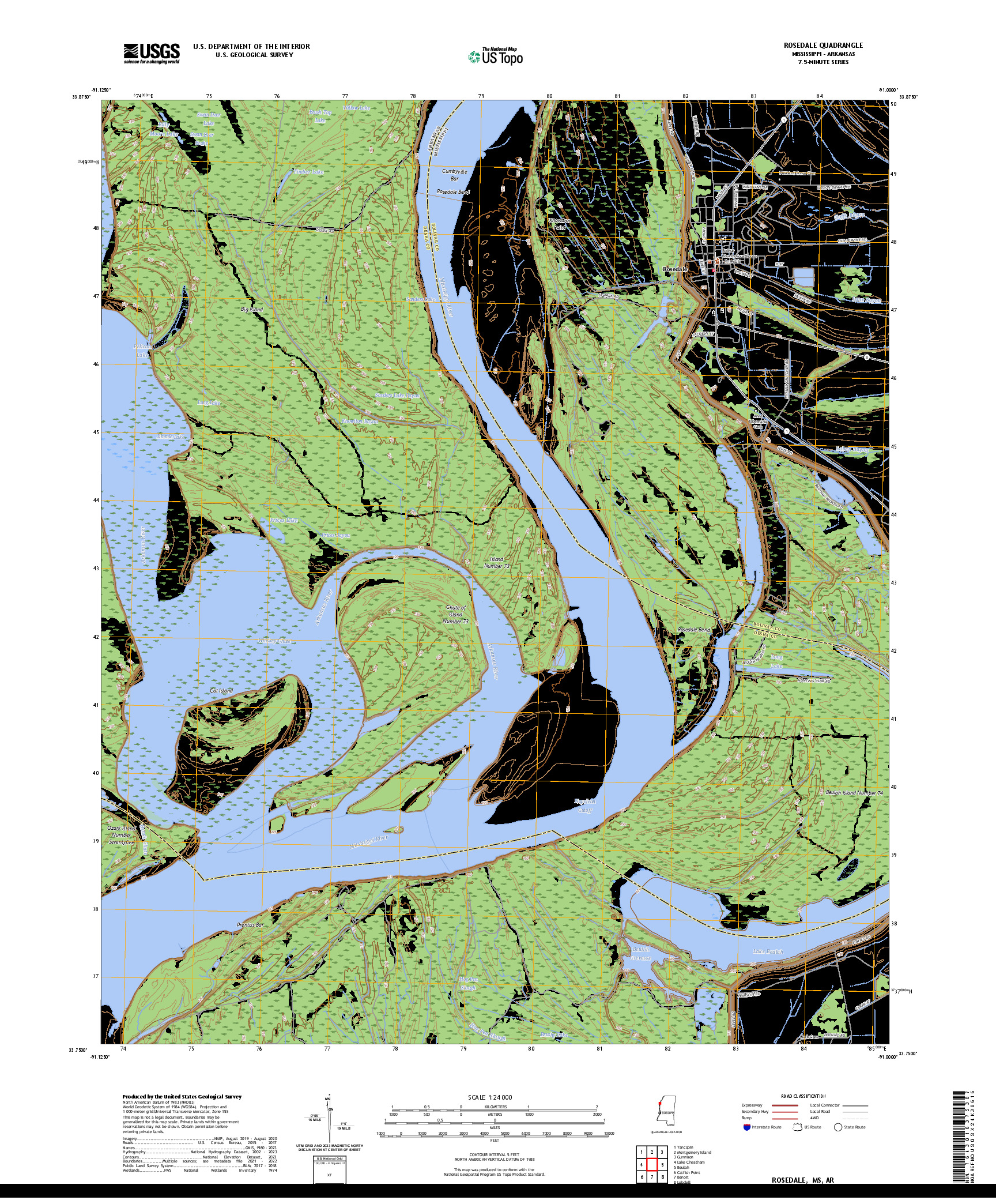 US TOPO 7.5-MINUTE MAP FOR ROSEDALE, MS,AR