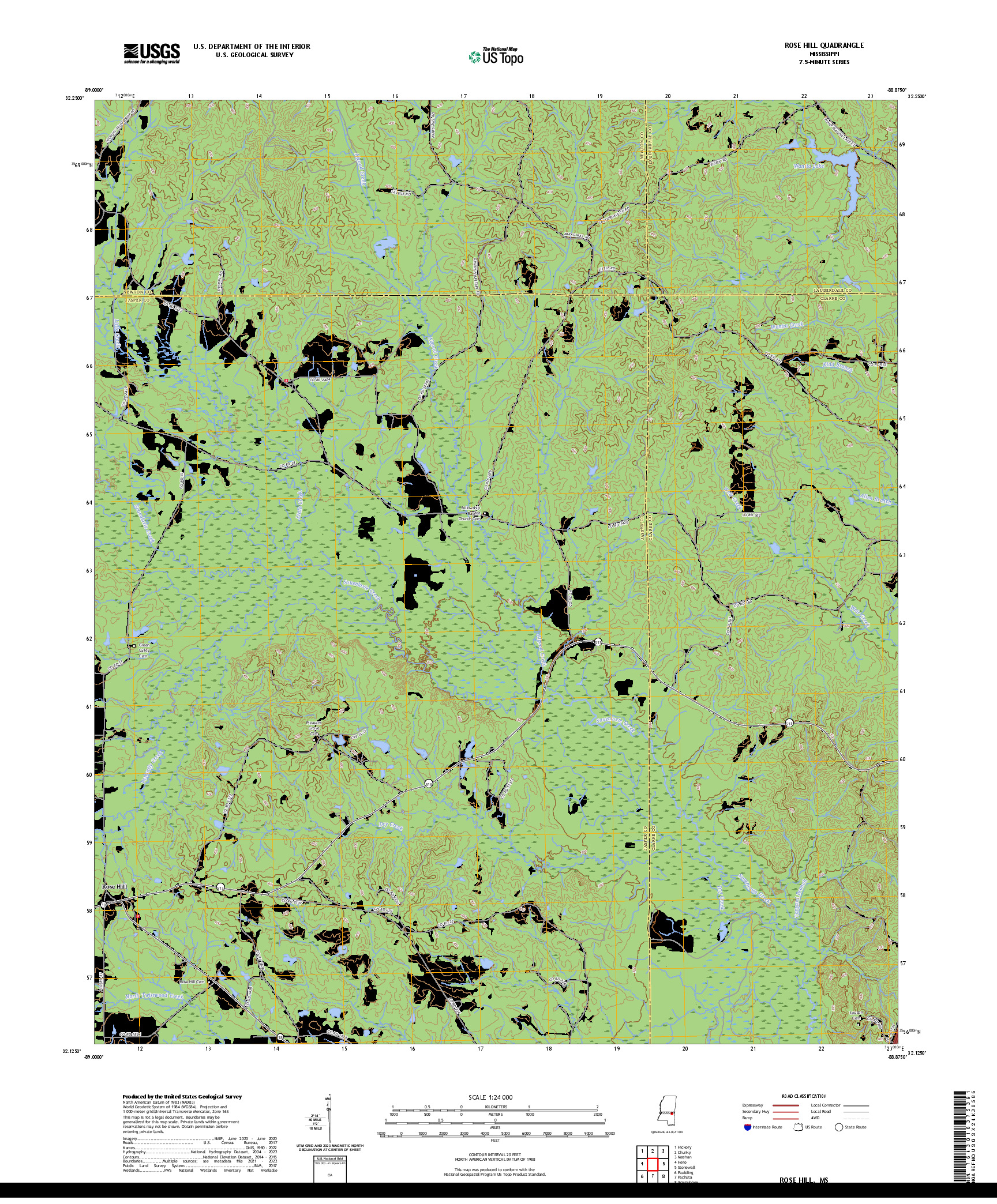 US TOPO 7.5-MINUTE MAP FOR ROSE HILL, MS
