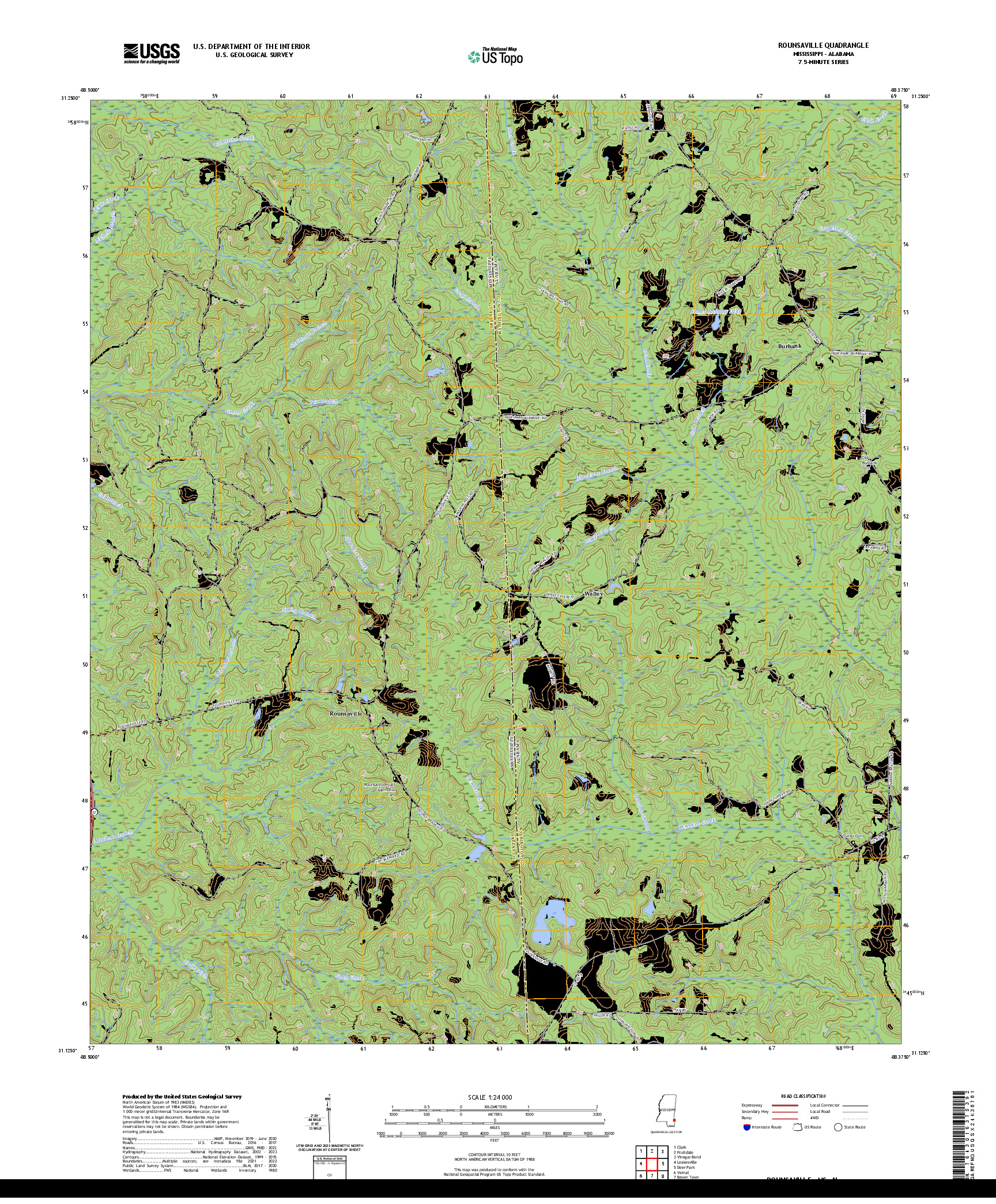 US TOPO 7.5-MINUTE MAP FOR ROUNSAVILLE, MS,AL