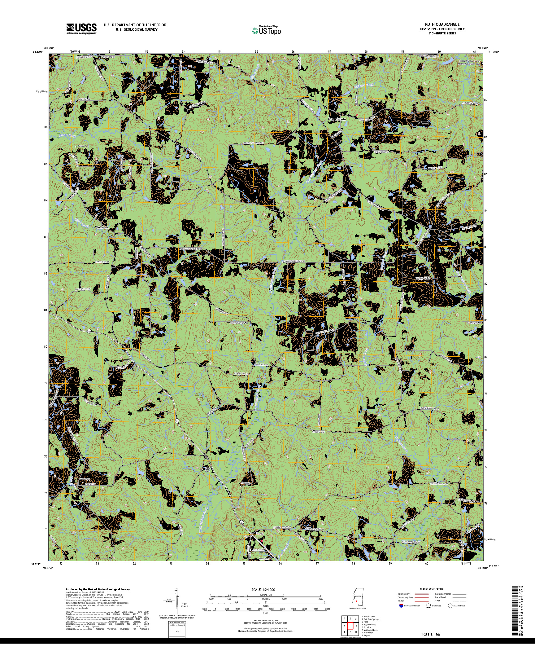 US TOPO 7.5-MINUTE MAP FOR RUTH, MS
