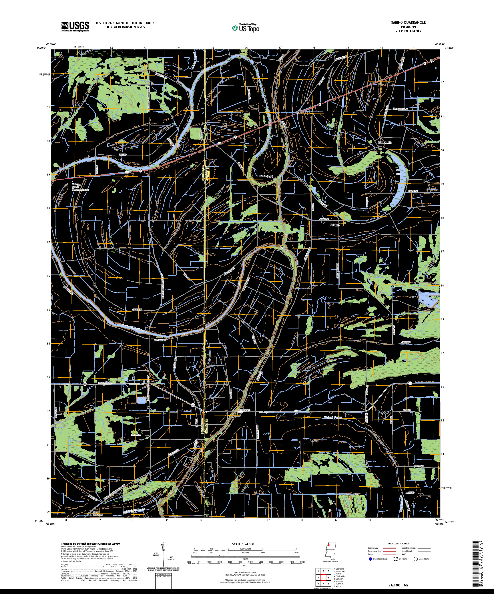 US TOPO 7.5-MINUTE MAP FOR SABINO, MS