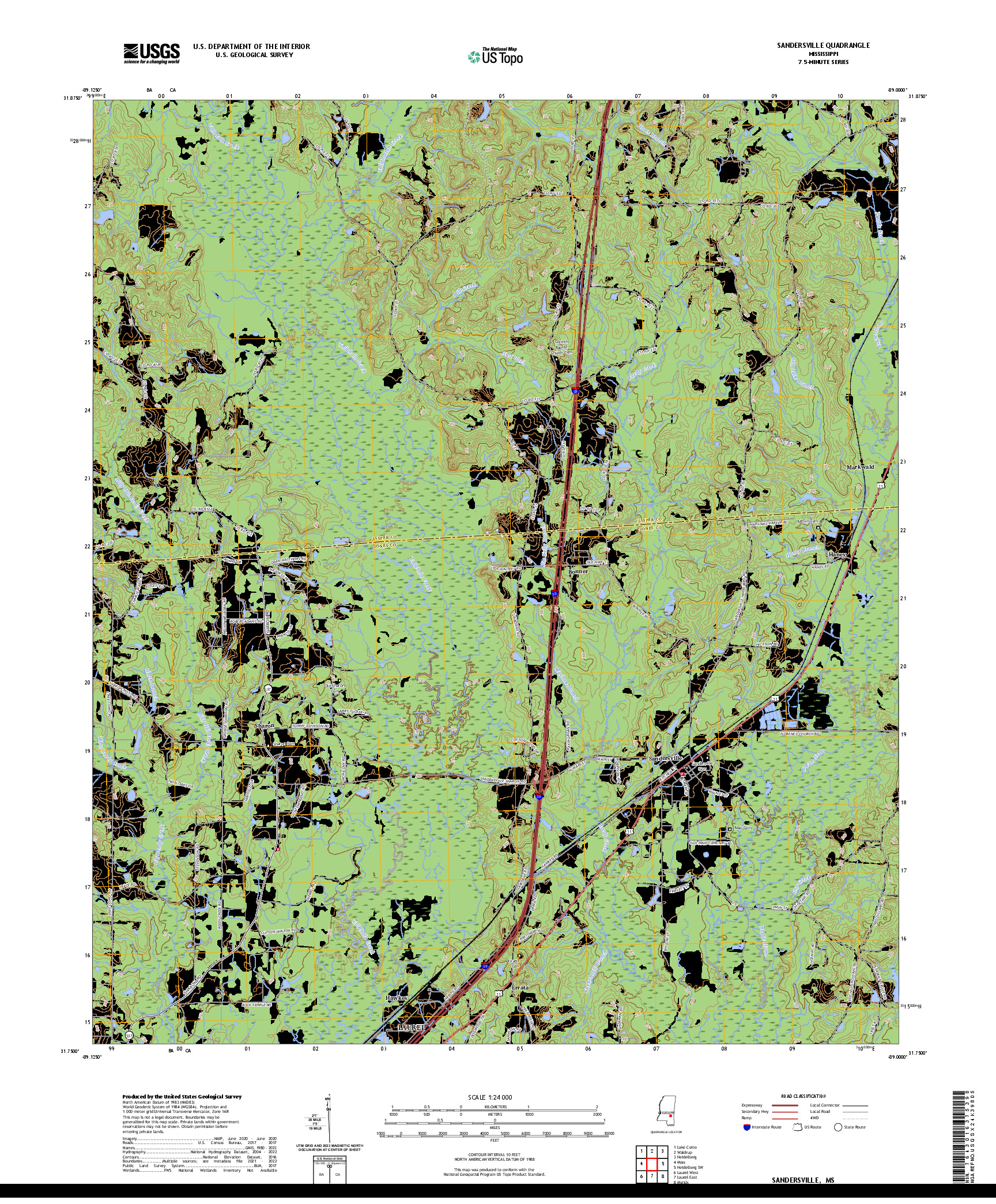 US TOPO 7.5-MINUTE MAP FOR SANDERSVILLE, MS