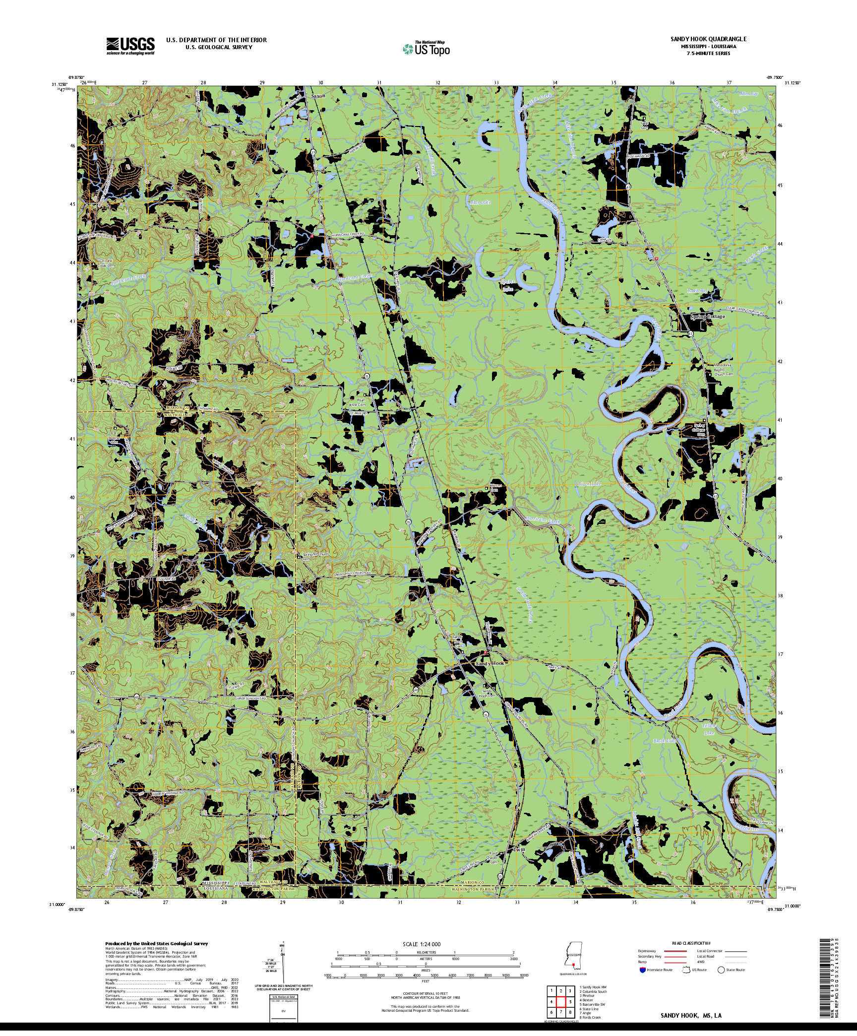 US TOPO 7.5-MINUTE MAP FOR SANDY HOOK, MS,LA