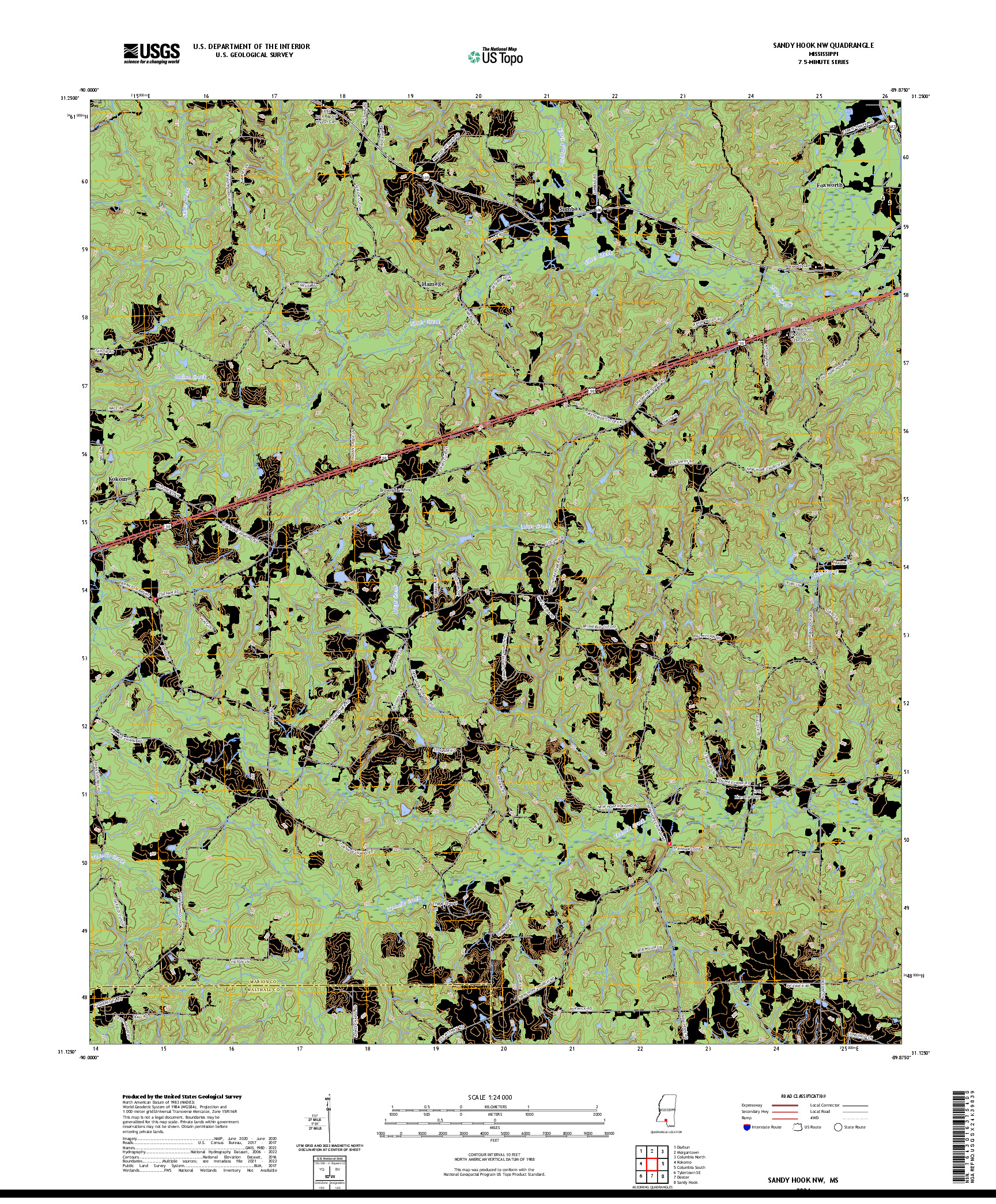US TOPO 7.5-MINUTE MAP FOR SANDY HOOK NW, MS