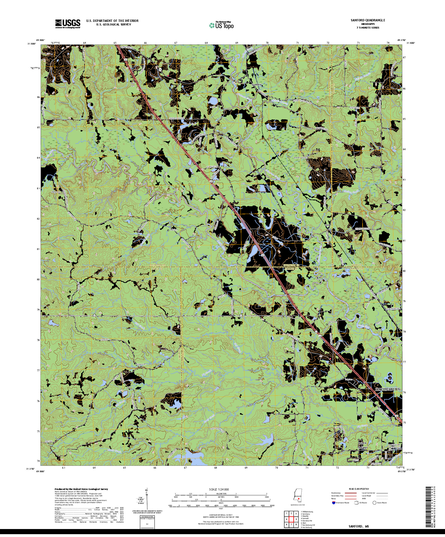 US TOPO 7.5-MINUTE MAP FOR SANFORD, MS